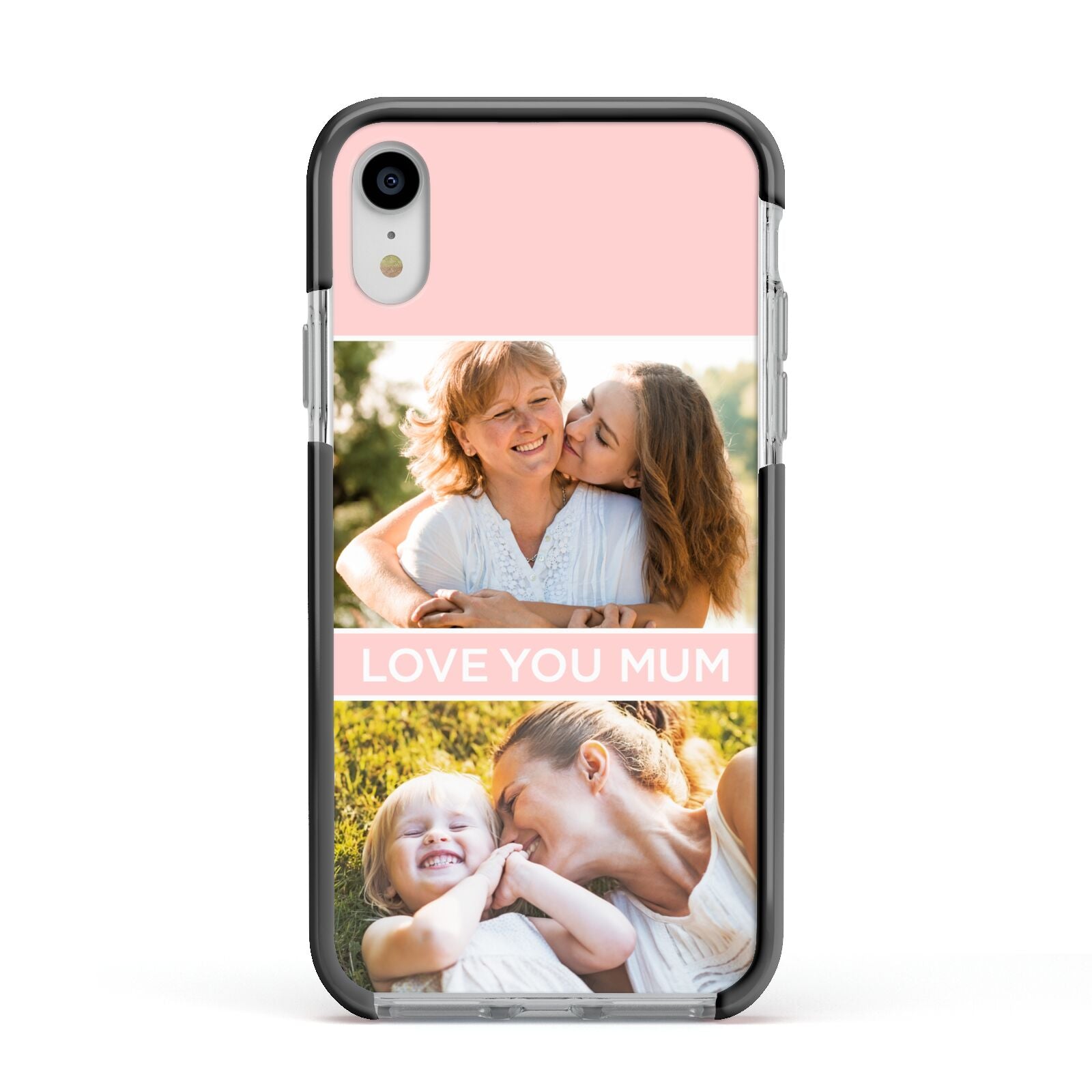 Pink Mothers Day Photos Apple iPhone XR Impact Case Black Edge on Silver Phone