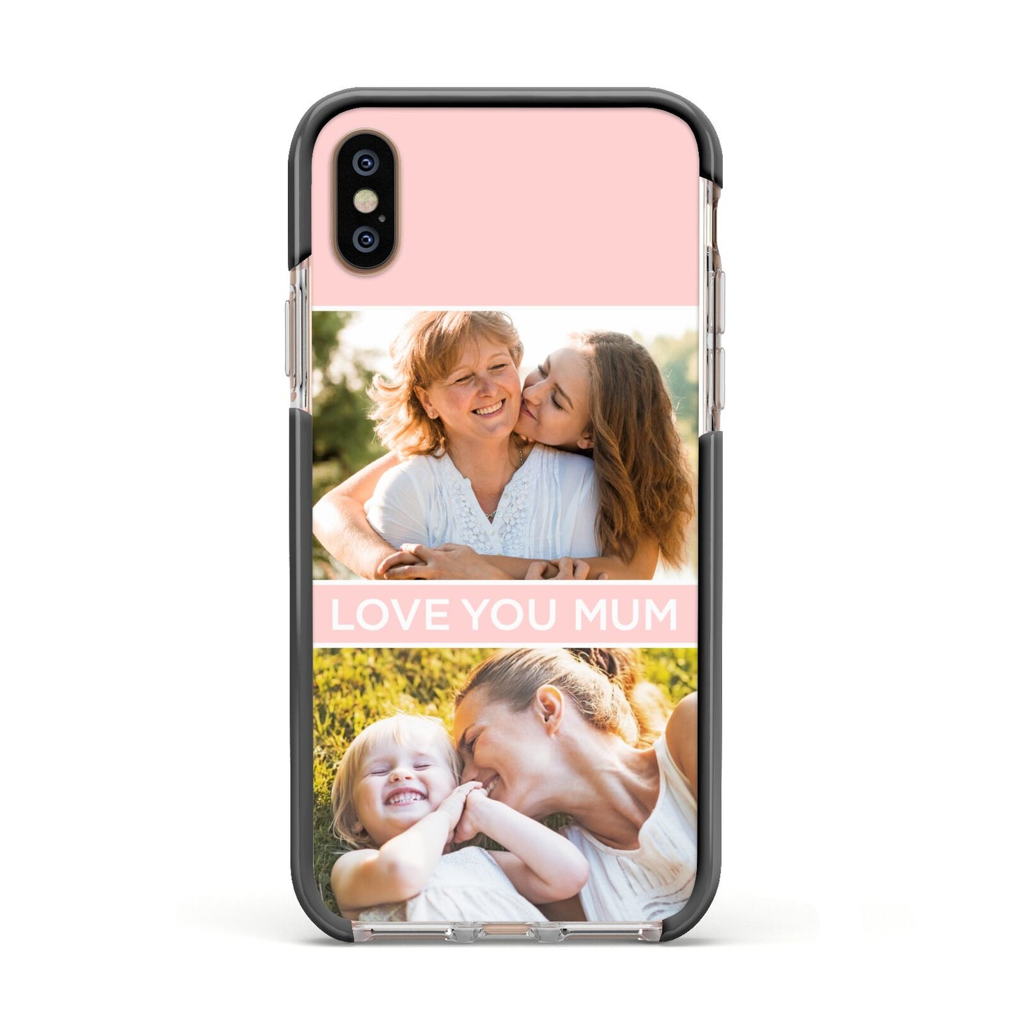 Pink Mothers Day Photos Apple iPhone Xs Impact Case Black Edge on Gold Phone
