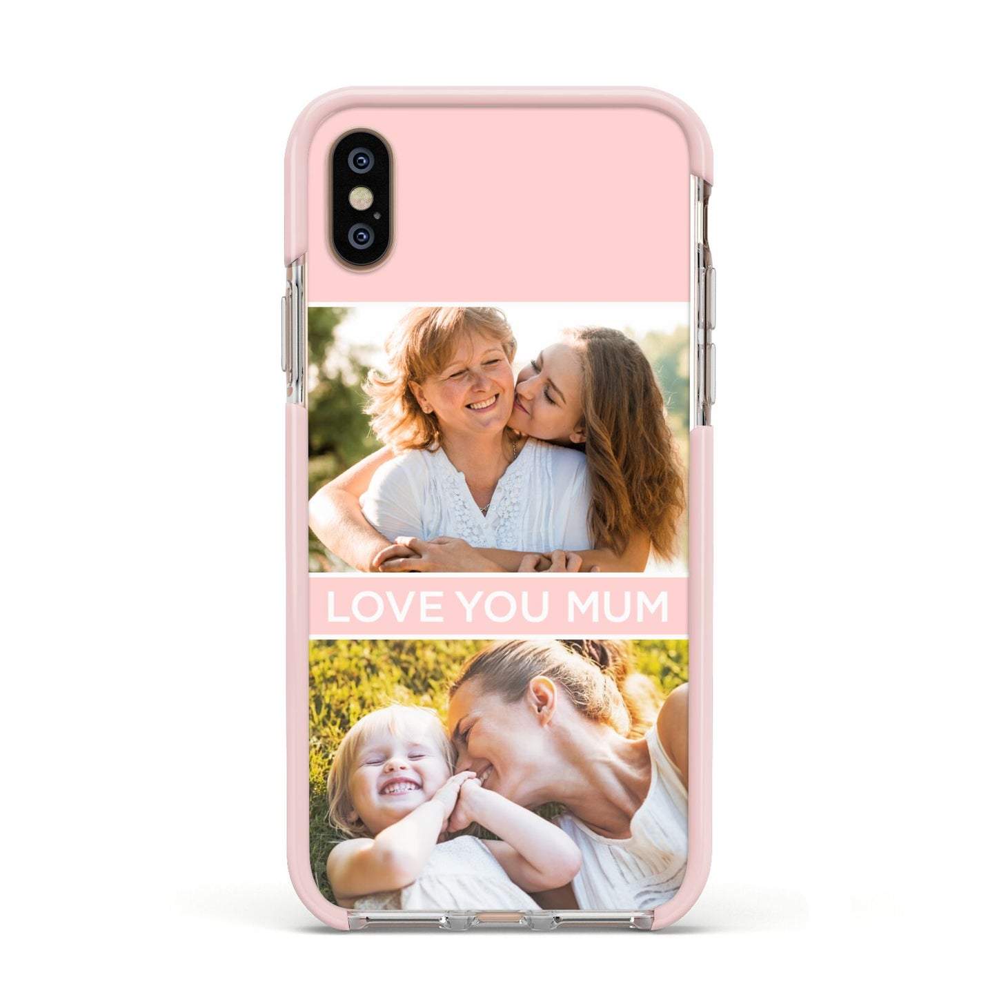 Pink Mothers Day Photos Apple iPhone Xs Impact Case Pink Edge on Gold Phone
