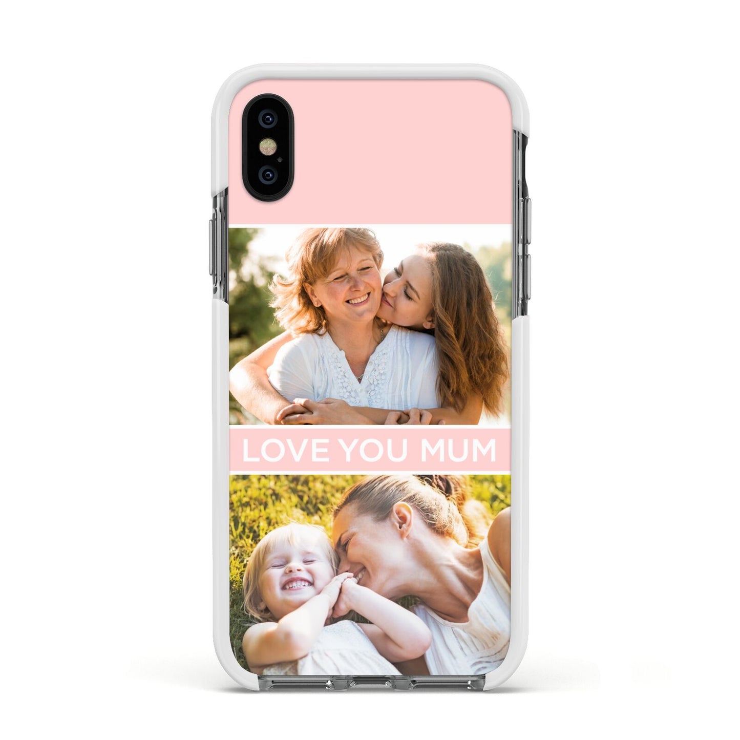 Pink Mothers Day Photos Apple iPhone Xs Impact Case White Edge on Black Phone