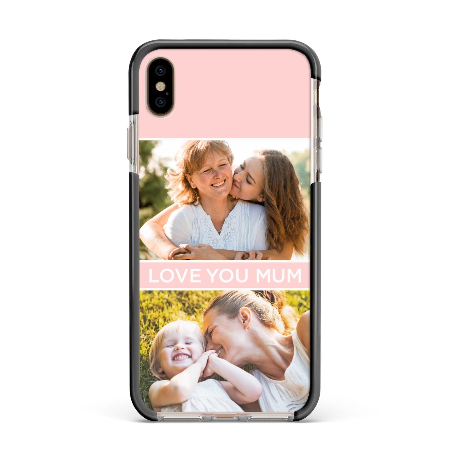 Pink Mothers Day Photos Apple iPhone Xs Max Impact Case Black Edge on Gold Phone
