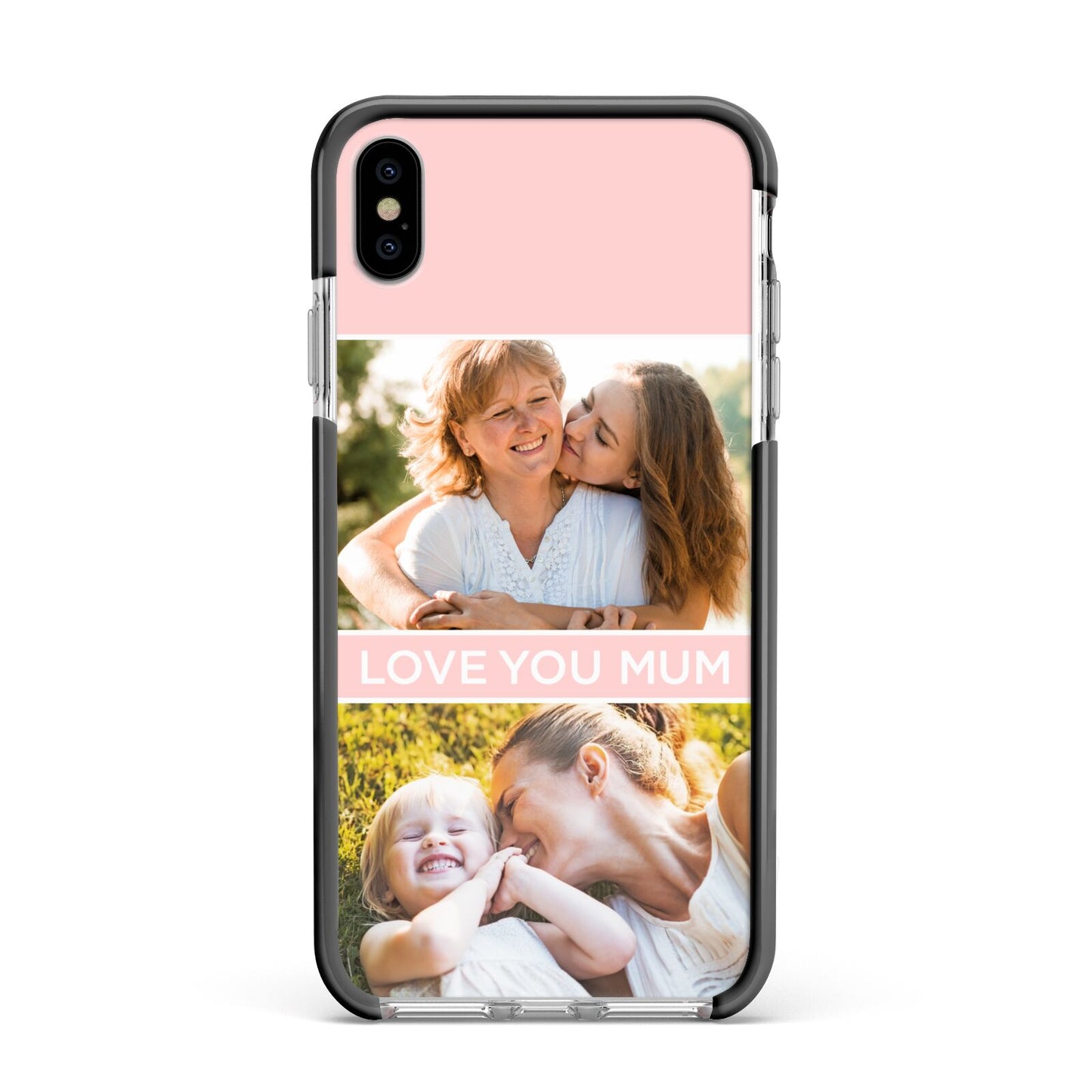 Pink Mothers Day Photos Apple iPhone Xs Max Impact Case Black Edge on Silver Phone