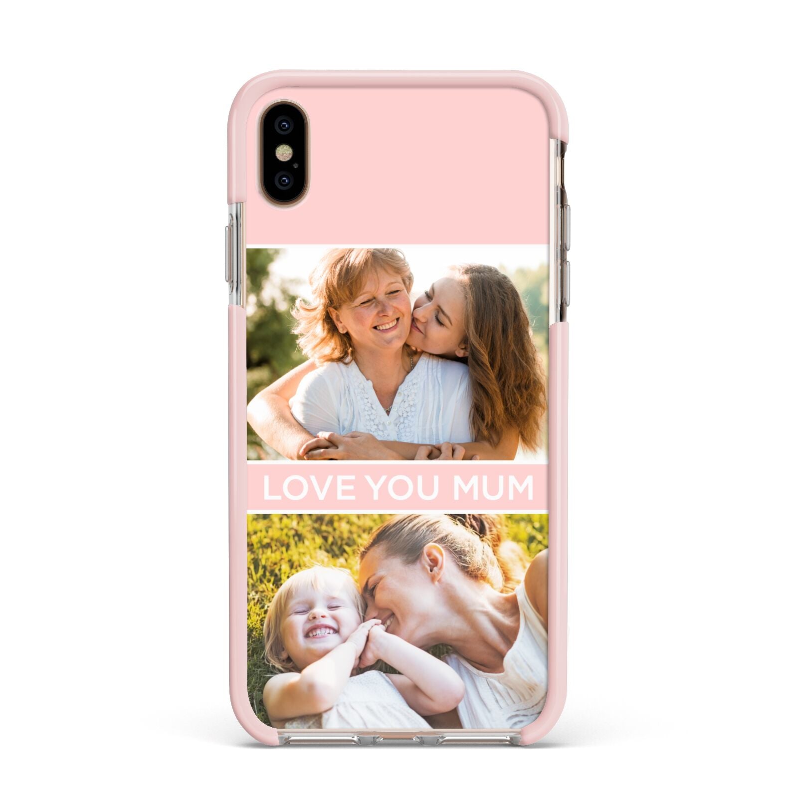 Pink Mothers Day Photos Apple iPhone Xs Max Impact Case Pink Edge on Gold Phone