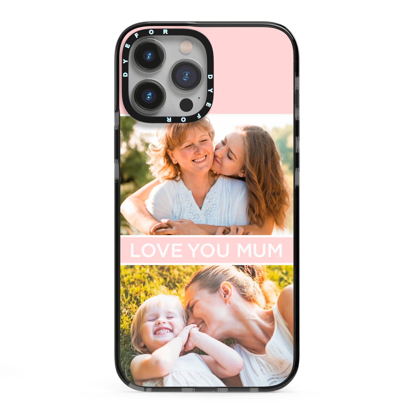 Pink Mothers Day Photos iPhone 13 Pro Max Black Impact Case on Silver phone