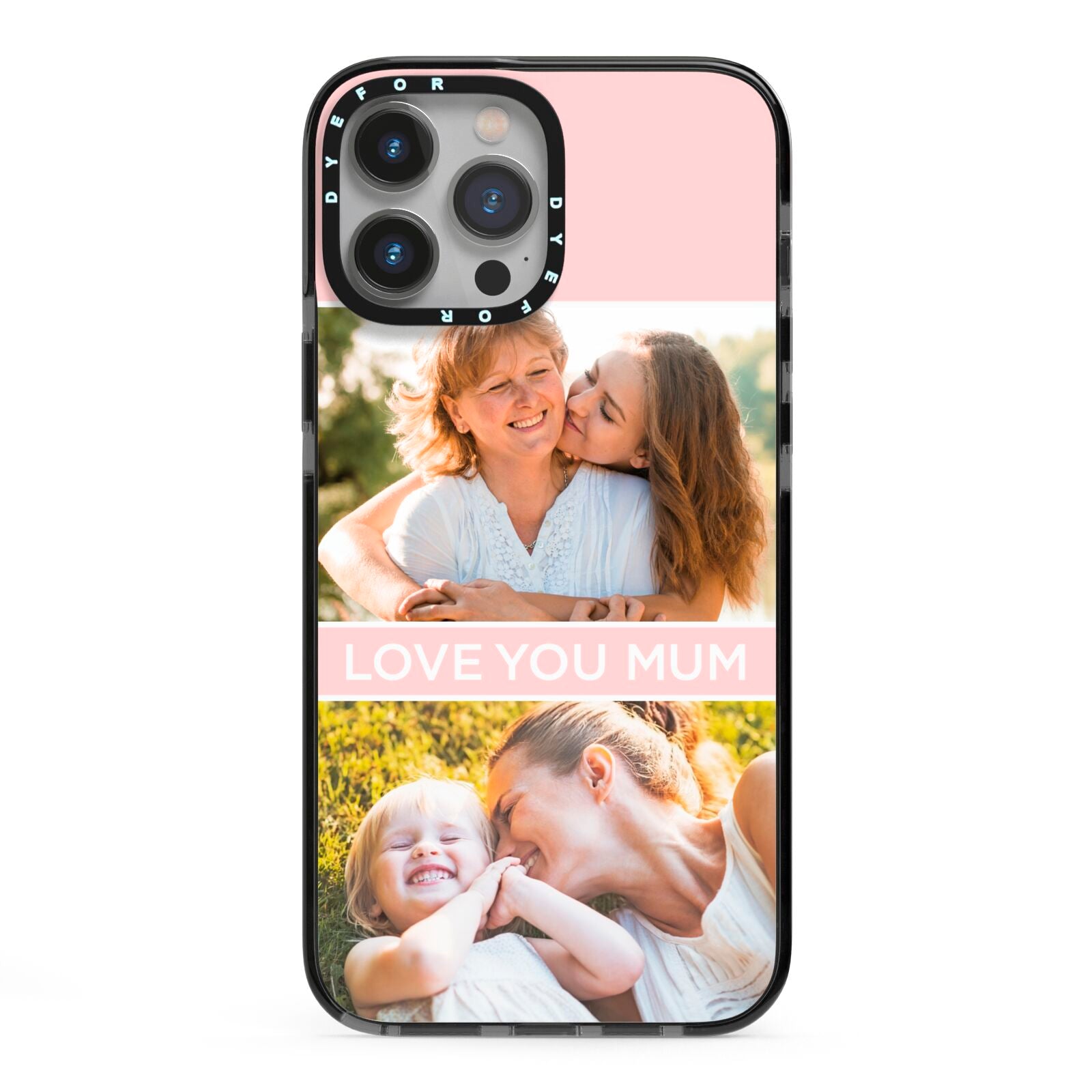 Pink Mothers Day Photos iPhone 13 Pro Max Black Impact Case on Silver phone