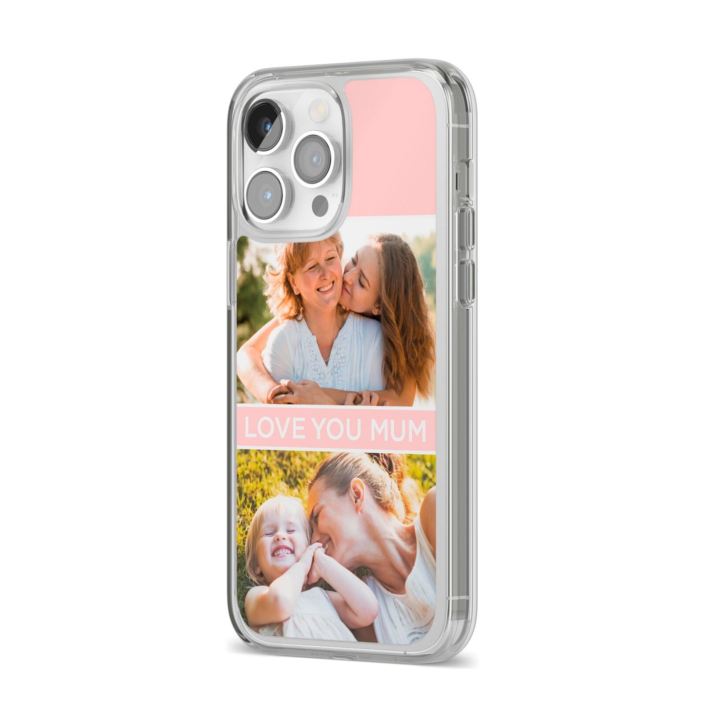 Pink Mothers Day Photos iPhone 14 Pro Max Clear Tough Case Silver Angled Image