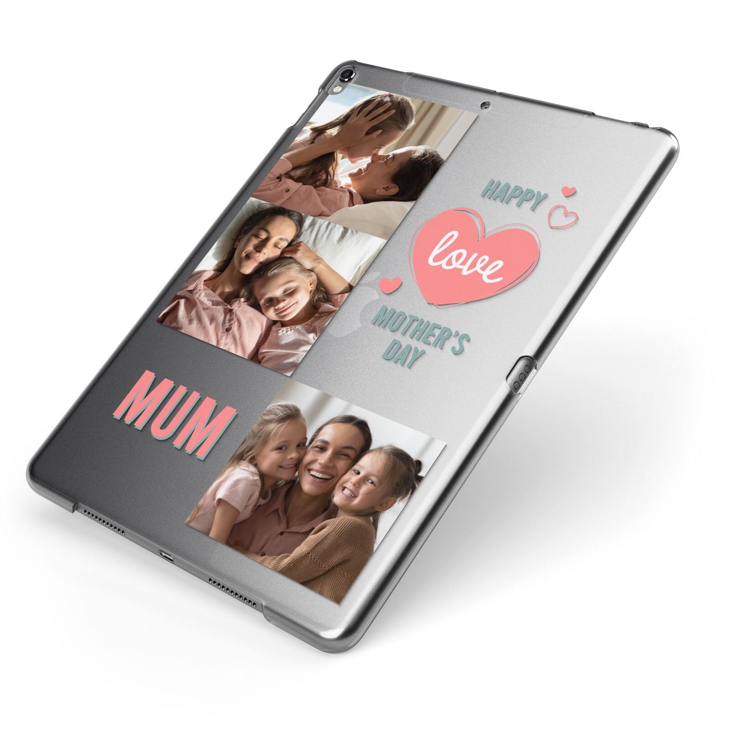 Pink Mum Photo Collage Apple iPad Case on Grey iPad Side View