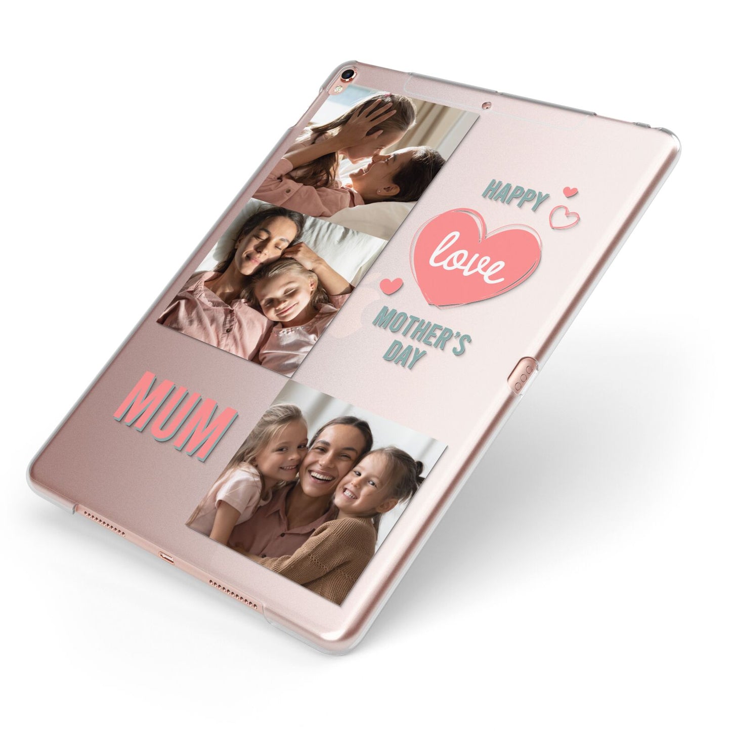 Pink Mum Photo Collage Apple iPad Case on Rose Gold iPad Side View