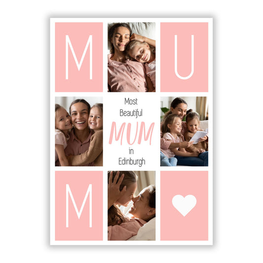 Pink Mum Photo Tiles A5 Flat Greetings Card
