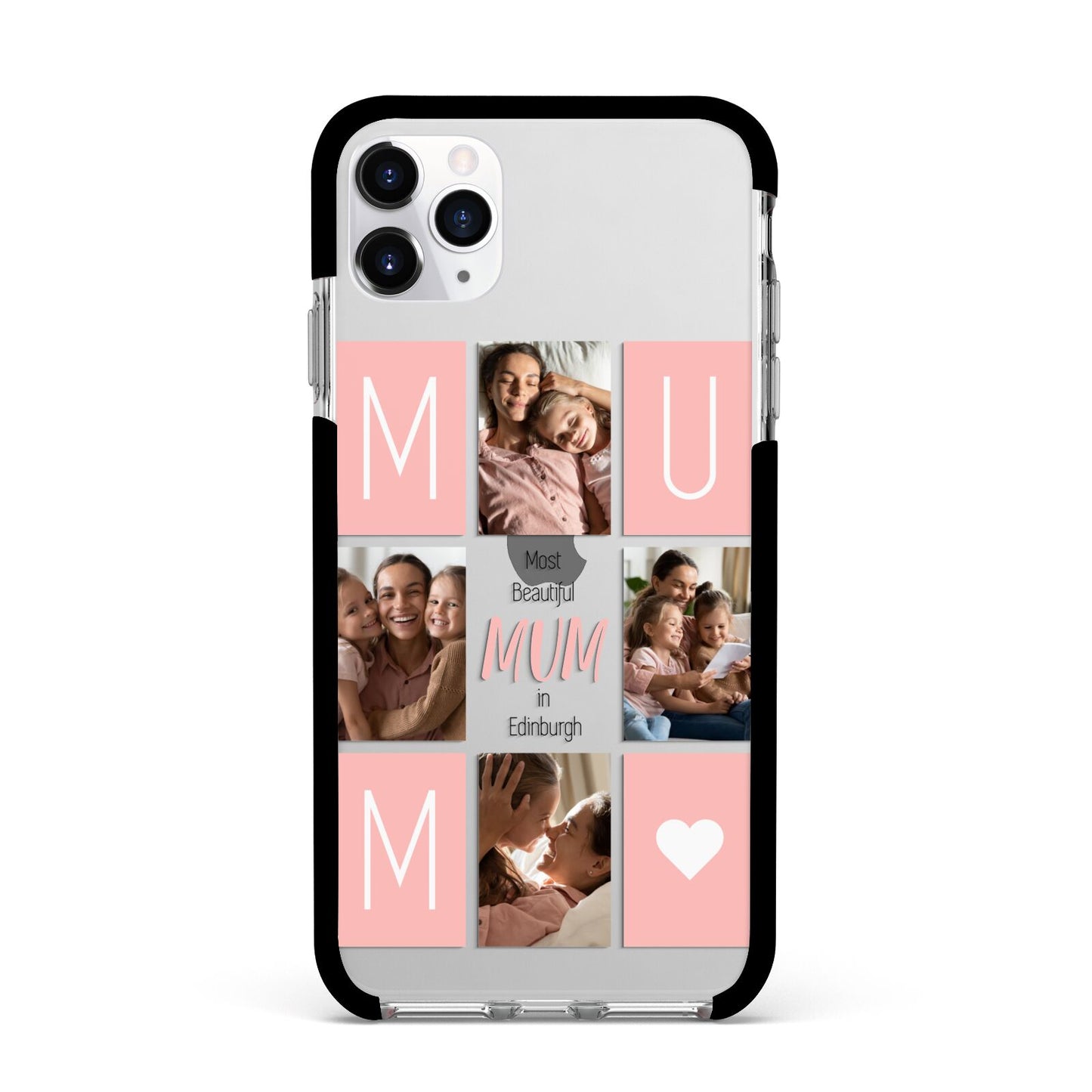 Pink Mum Photo Tiles Apple iPhone 11 Pro Max in Silver with Black Impact Case