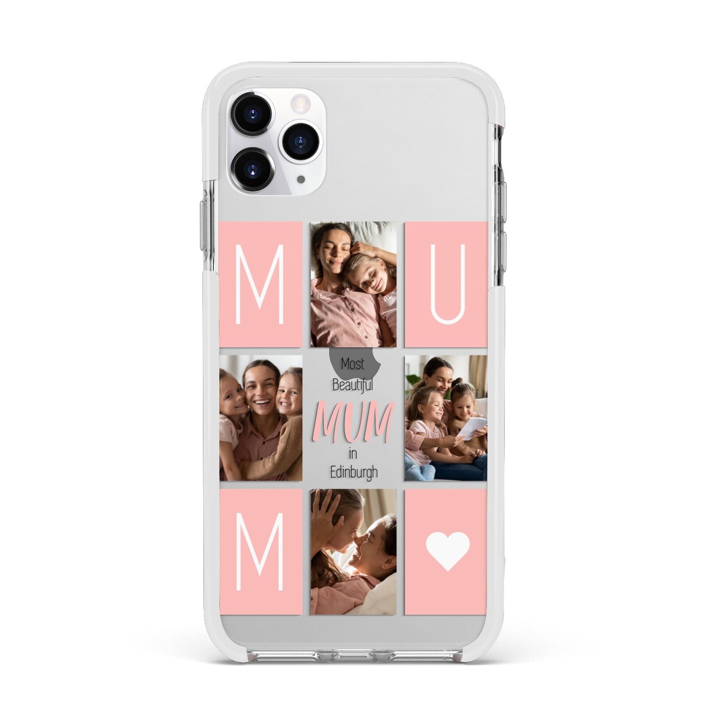 Pink Mum Photo Tiles Apple iPhone 11 Pro Max in Silver with White Impact Case