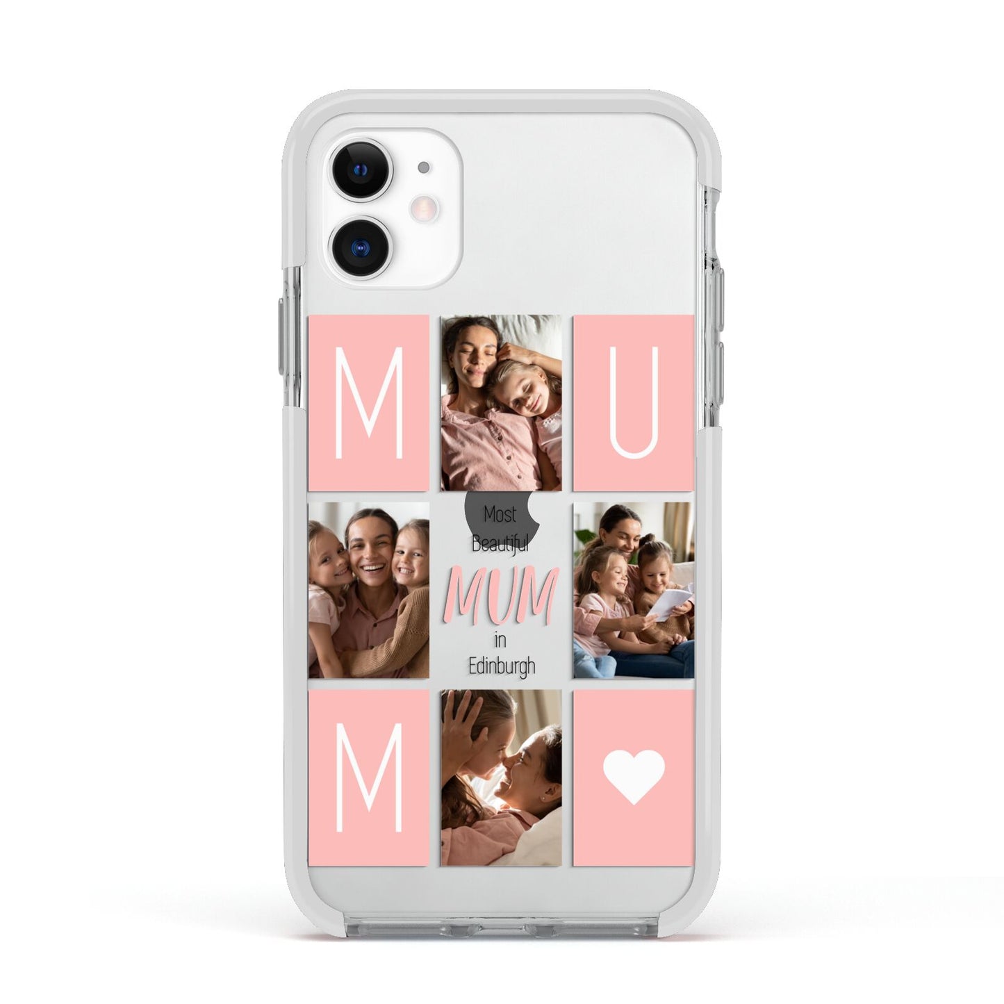 Pink Mum Photo Tiles Apple iPhone 11 in White with White Impact Case