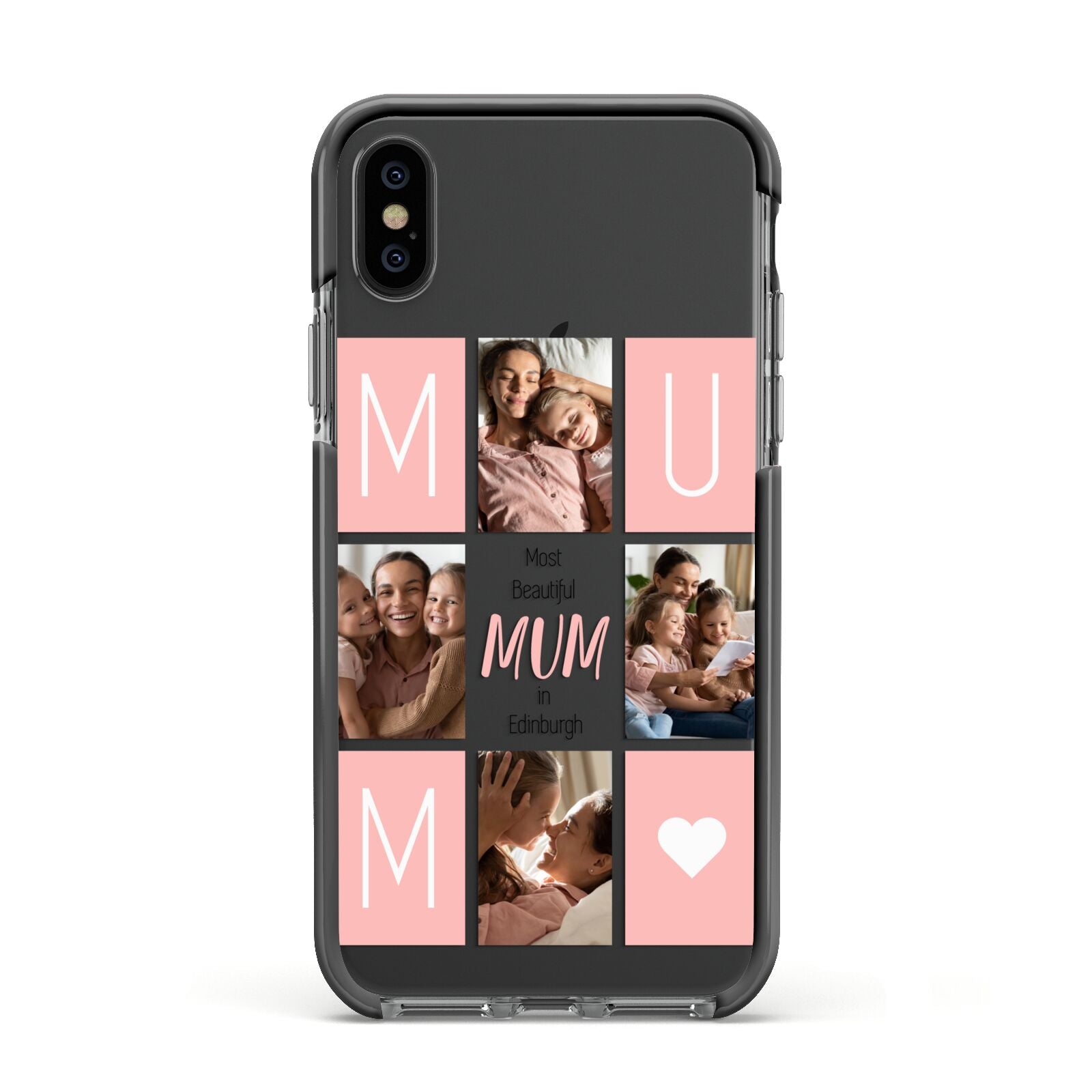 Pink Mum Photo Tiles Apple iPhone Xs Impact Case Black Edge on Black Phone
