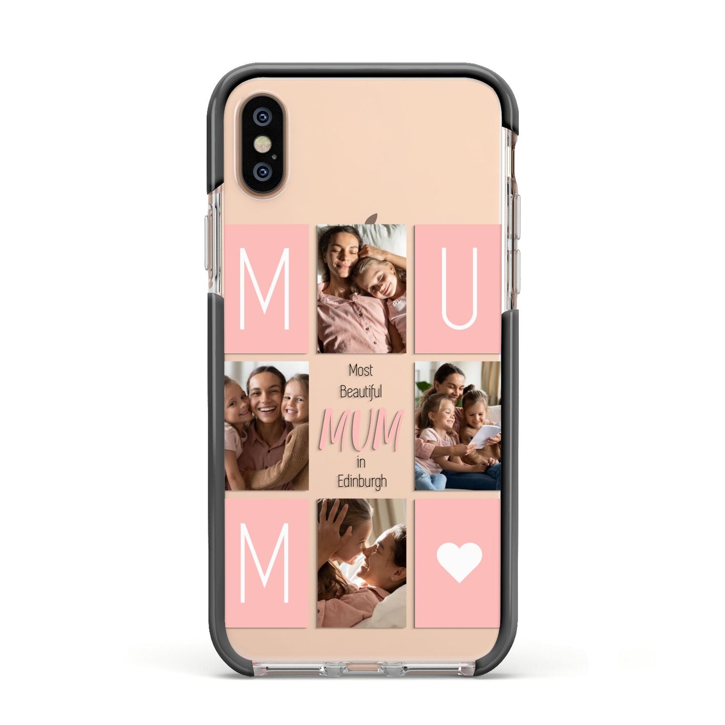 Pink Mum Photo Tiles Apple iPhone Xs Impact Case Black Edge on Gold Phone