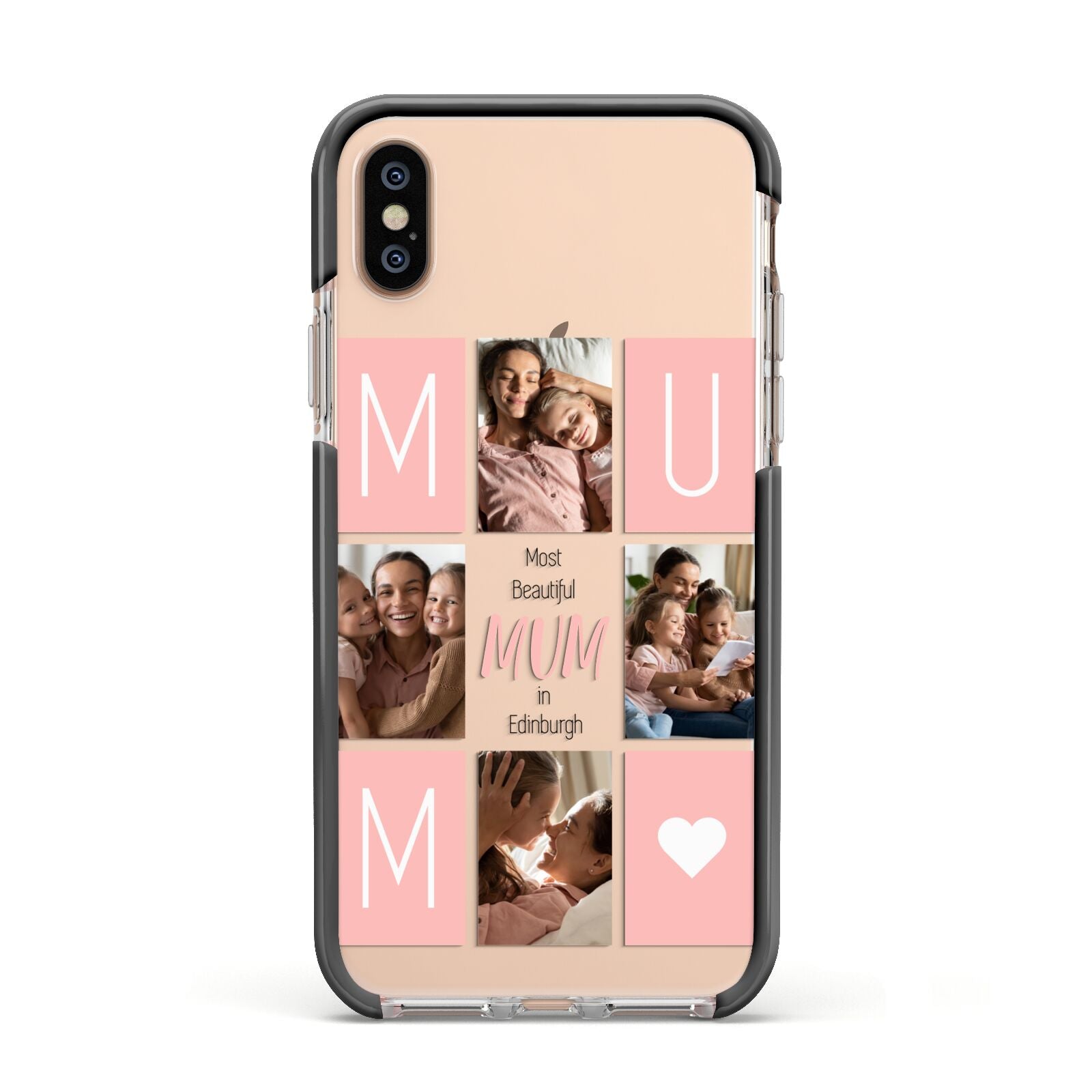 Pink Mum Photo Tiles Apple iPhone Xs Impact Case Black Edge on Gold Phone