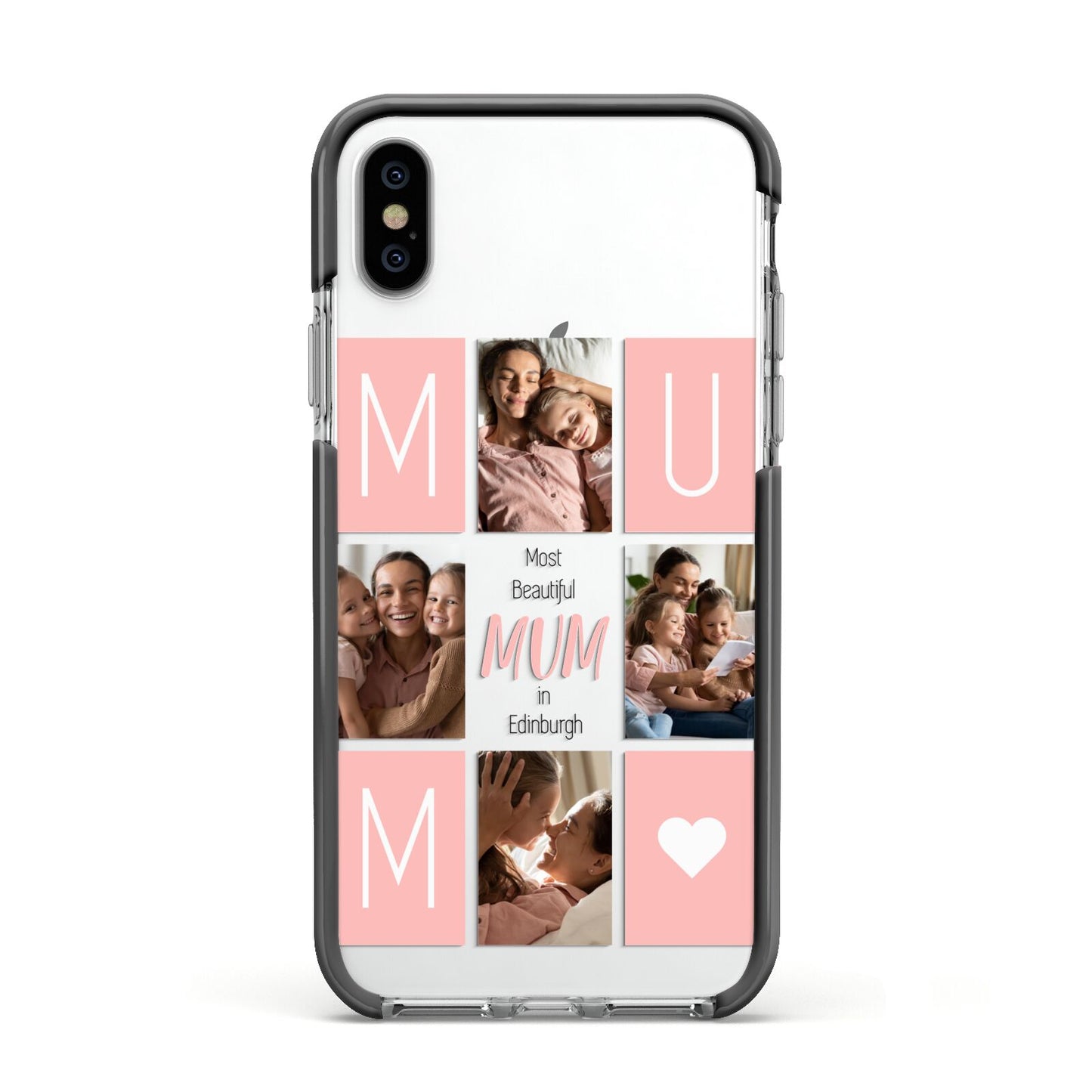Pink Mum Photo Tiles Apple iPhone Xs Impact Case Black Edge on Silver Phone