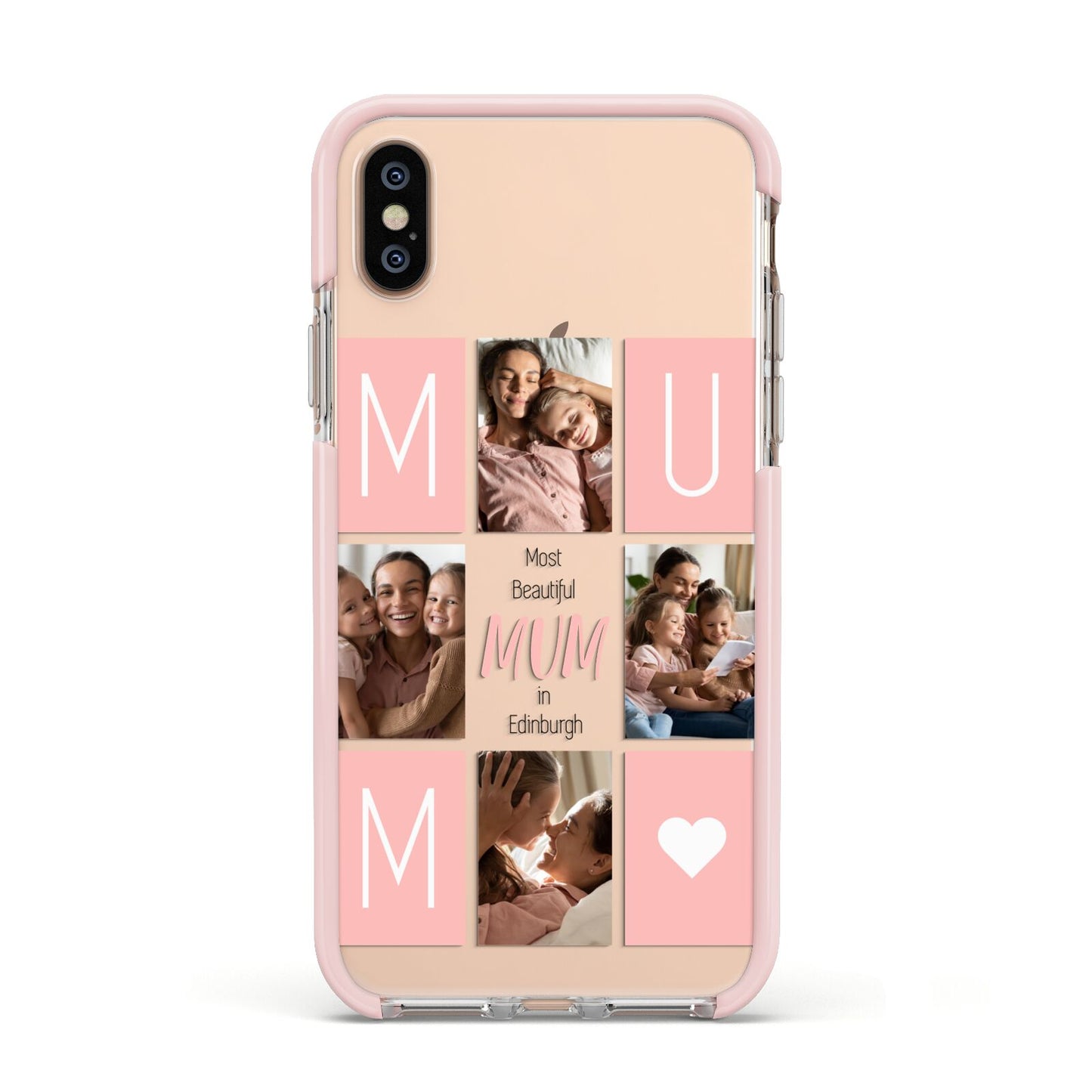 Pink Mum Photo Tiles Apple iPhone Xs Impact Case Pink Edge on Gold Phone