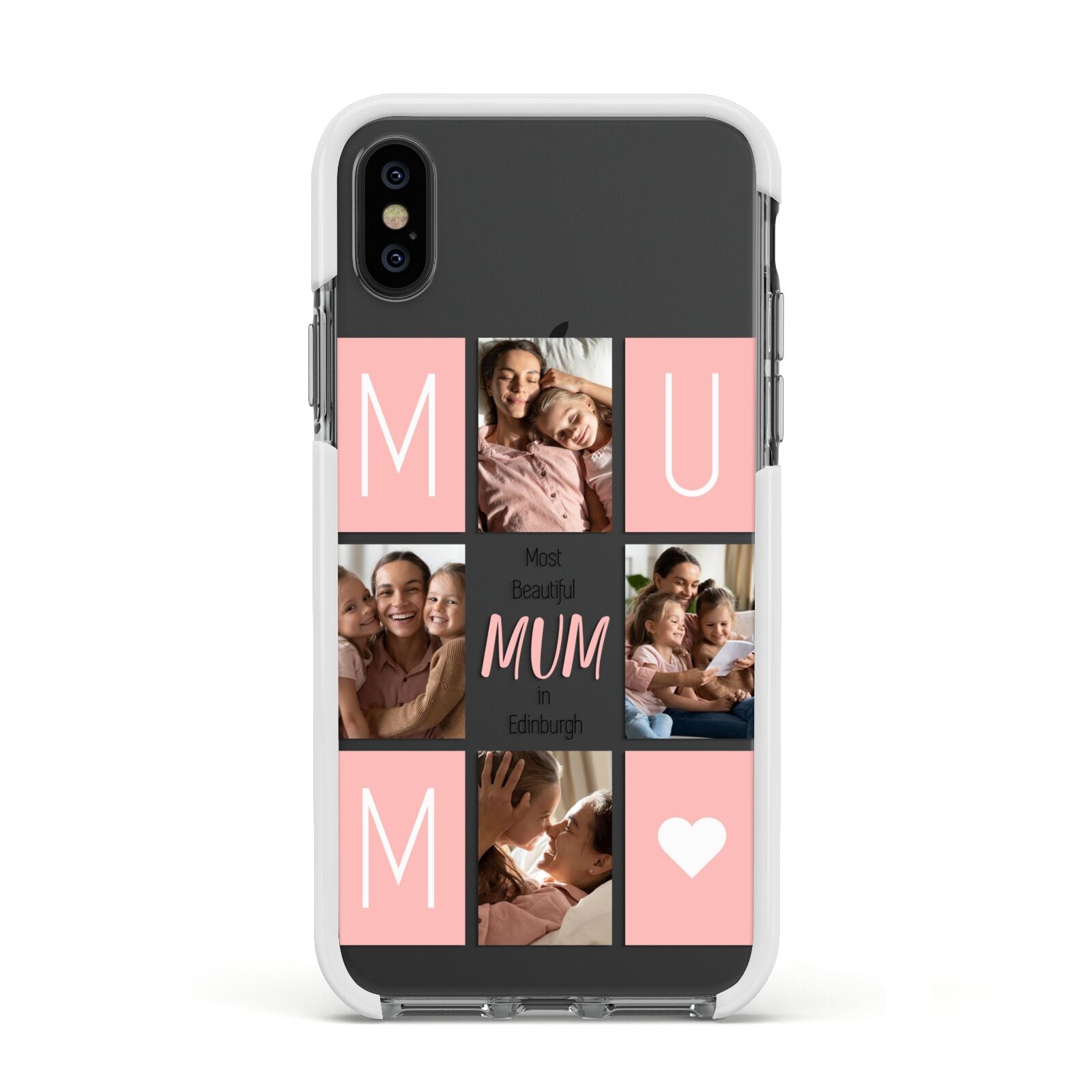 Pink Mum Photo Tiles Apple iPhone Xs Impact Case White Edge on Black Phone