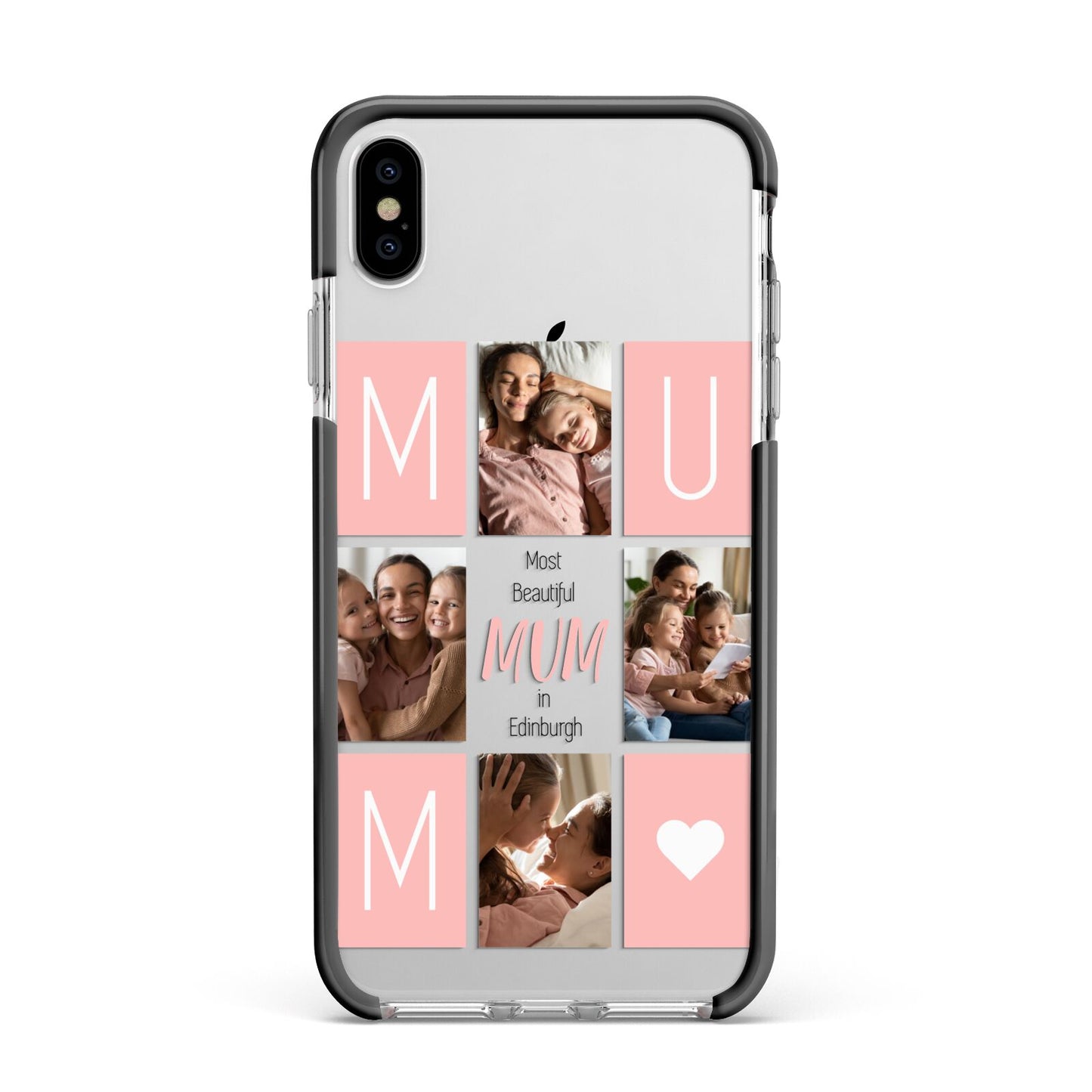 Pink Mum Photo Tiles Apple iPhone Xs Max Impact Case Black Edge on Silver Phone