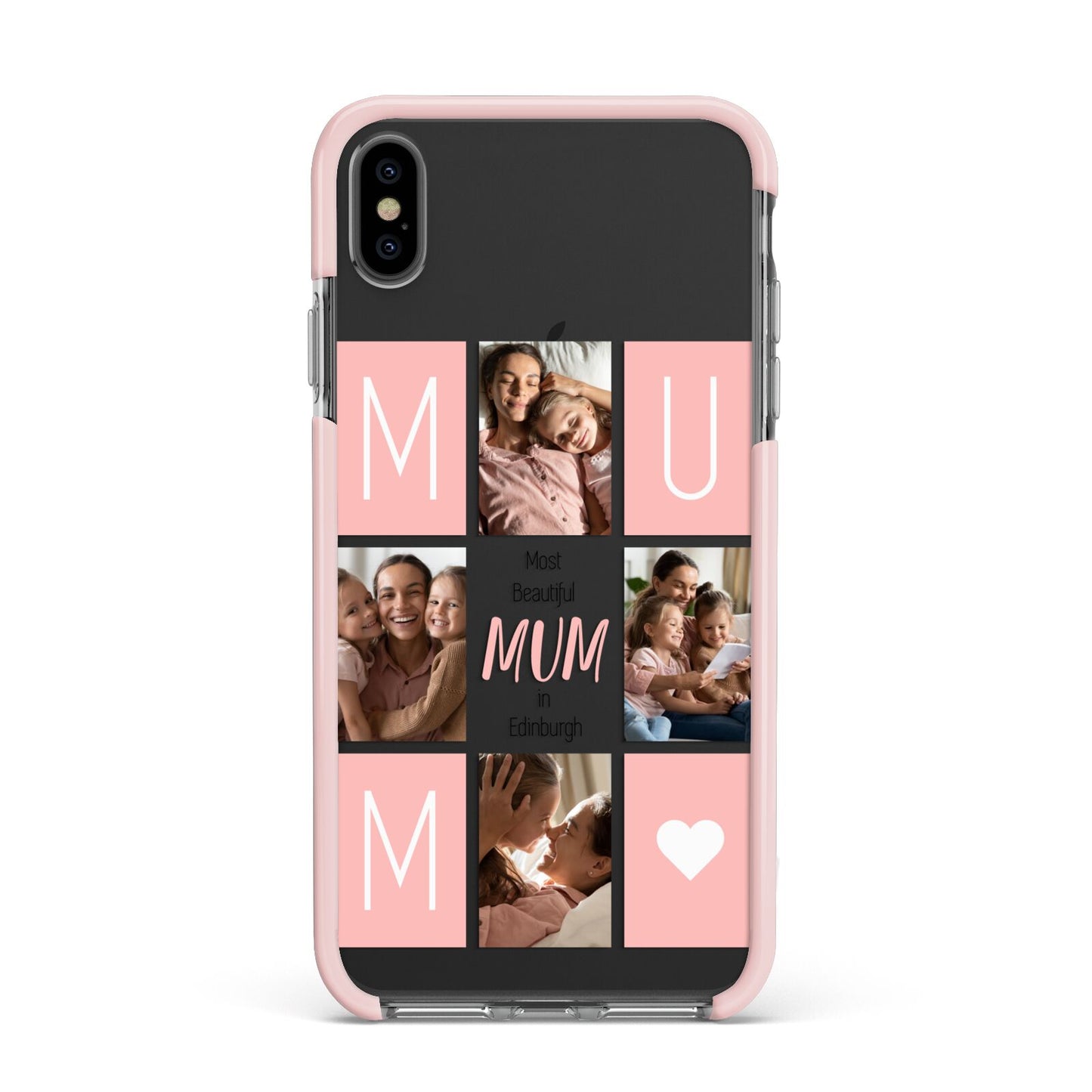 Pink Mum Photo Tiles Apple iPhone Xs Max Impact Case Pink Edge on Black Phone
