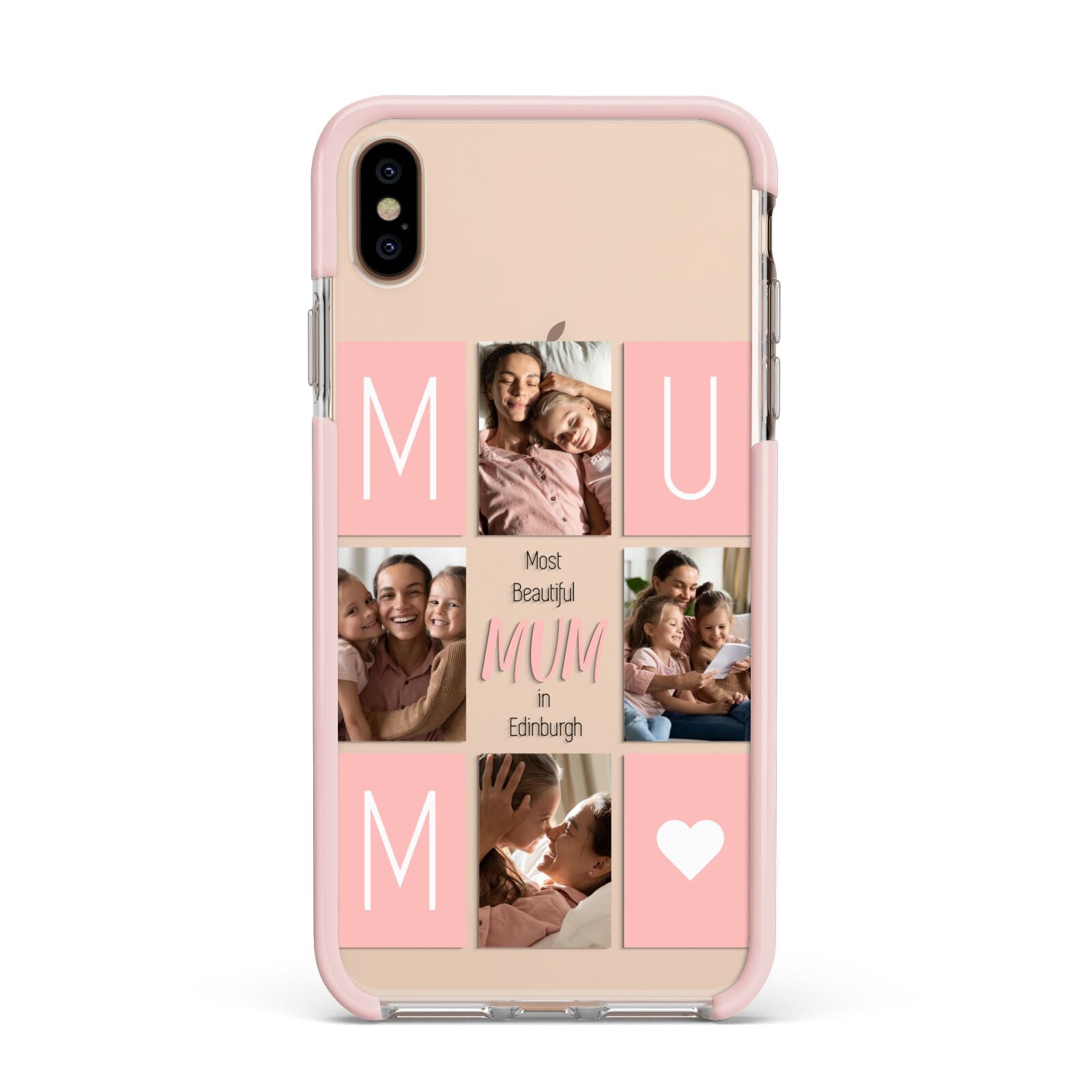 Pink Mum Photo Tiles Apple iPhone Xs Max Impact Case Pink Edge on Gold Phone