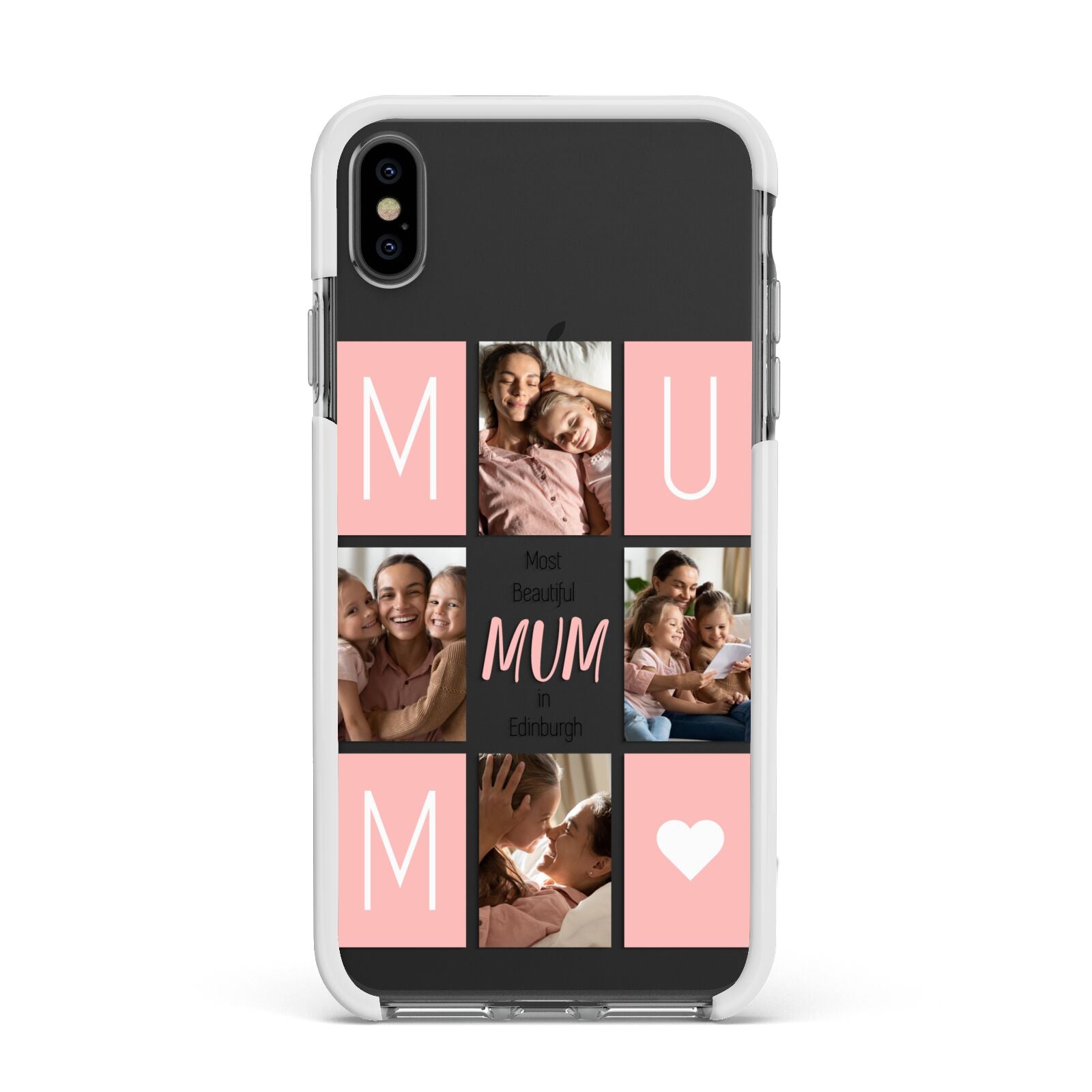 Pink Mum Photo Tiles Apple iPhone Xs Max Impact Case White Edge on Black Phone