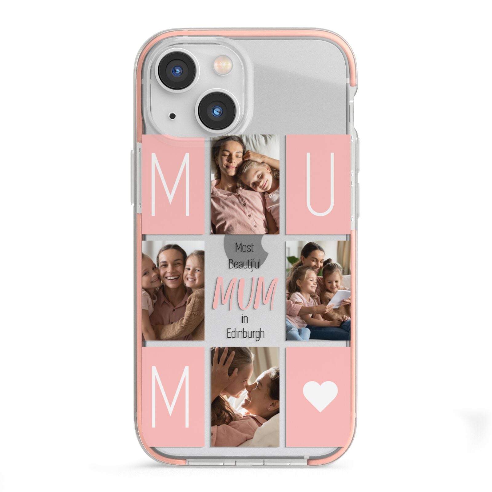 Pink Mum Photo Tiles iPhone 13 Mini TPU Impact Case with Pink Edges