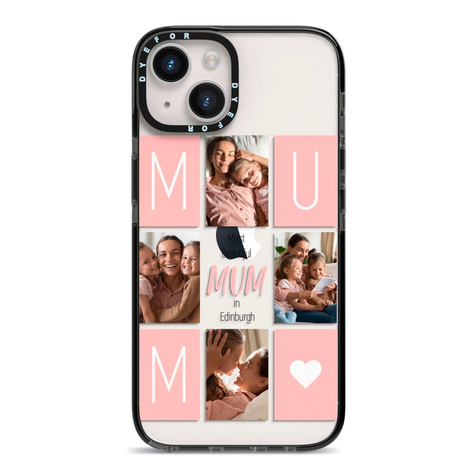 Pink Mum Photo Tiles iPhone 14 Black Impact Case on Silver phone