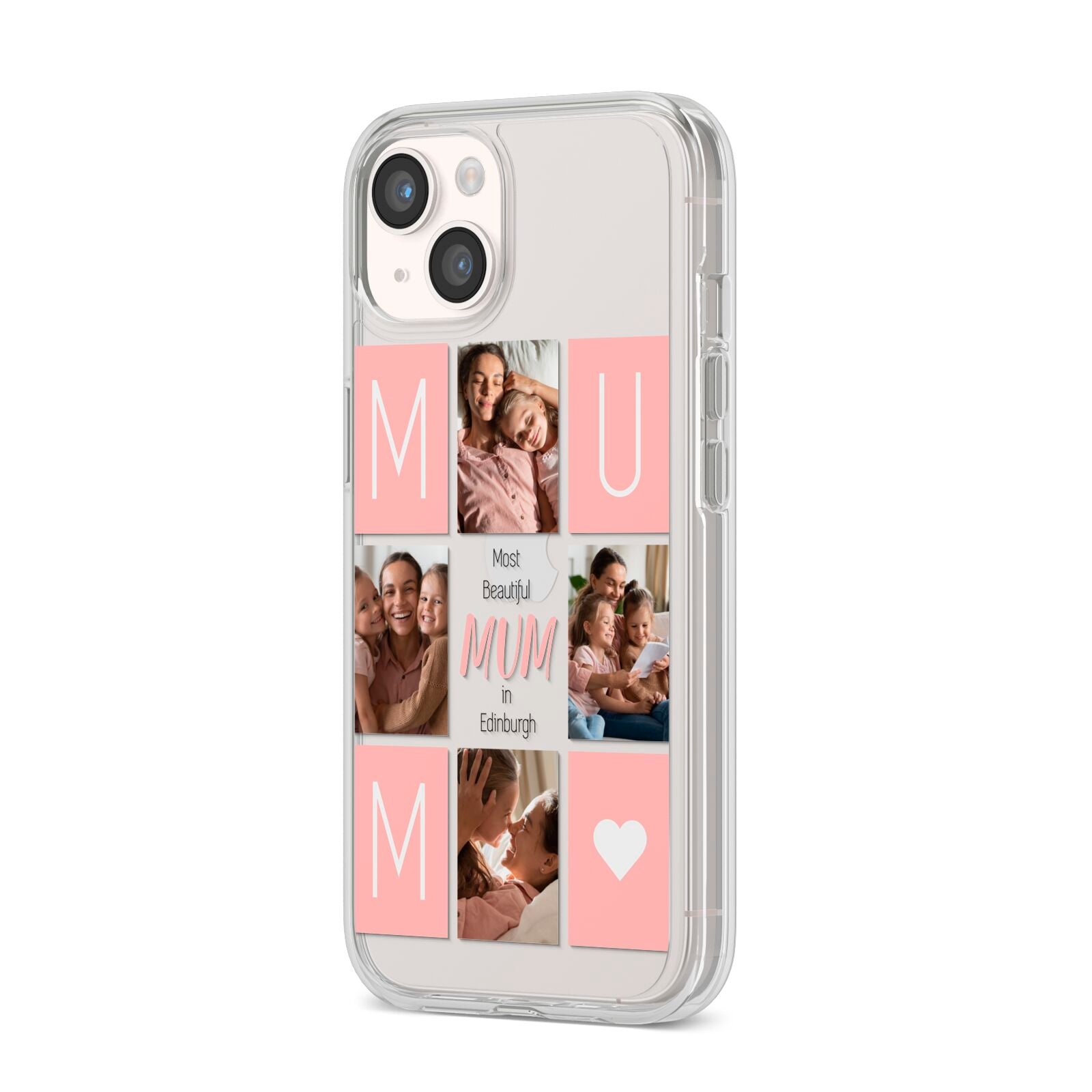 Pink Mum Photo Tiles iPhone 14 Clear Tough Case Starlight Angled Image