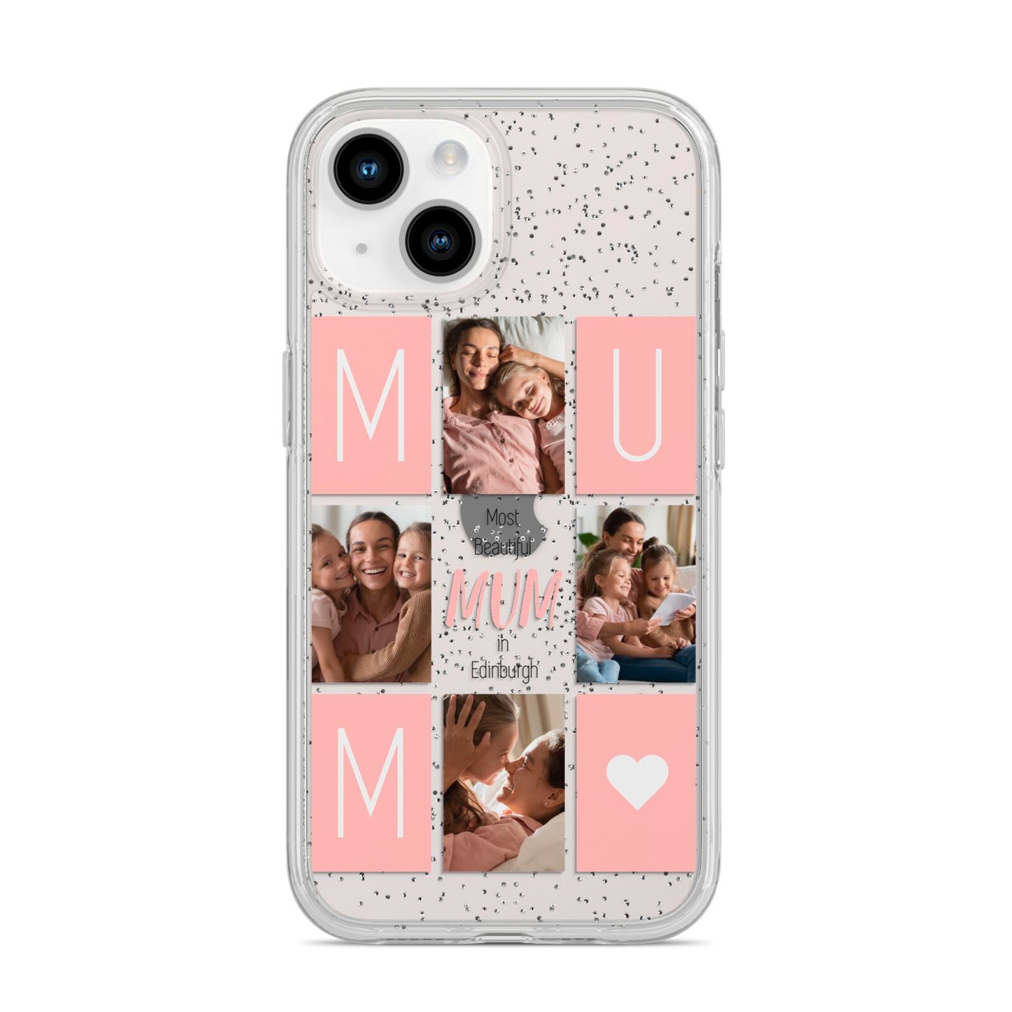 Pink Mum Photo Tiles iPhone 14 Glitter Tough Case Starlight