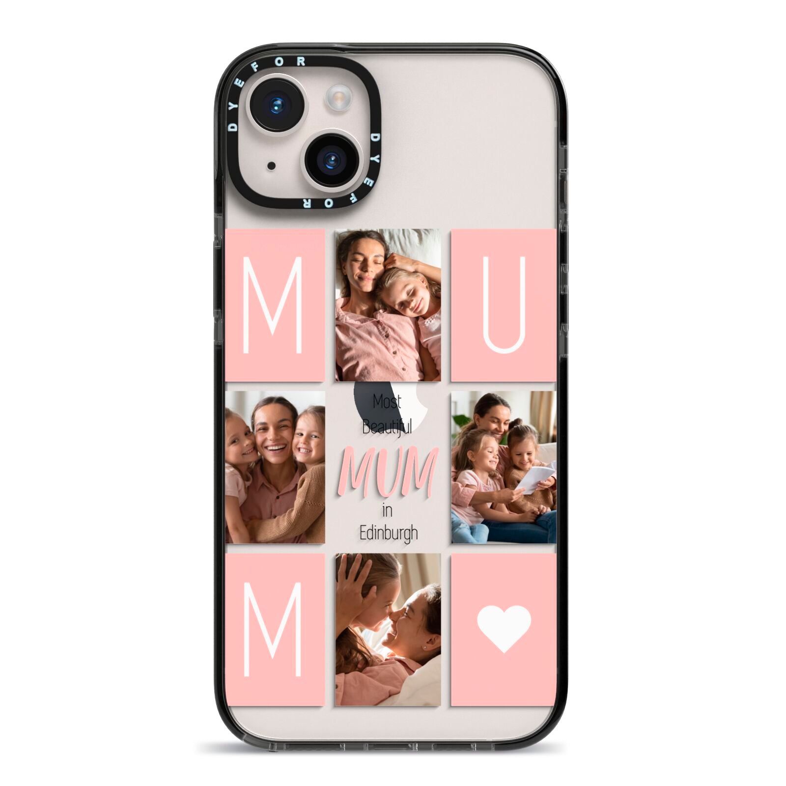 Pink Mum Photo Tiles iPhone 14 Plus Black Impact Case on Silver phone