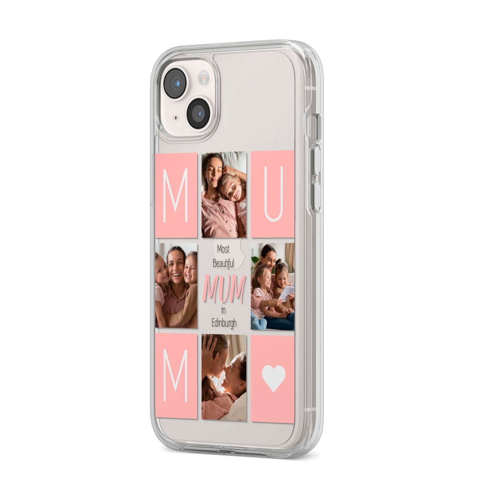 Pink Mum Photo Tiles iPhone 14 Plus Clear Tough Case Starlight Angled Image