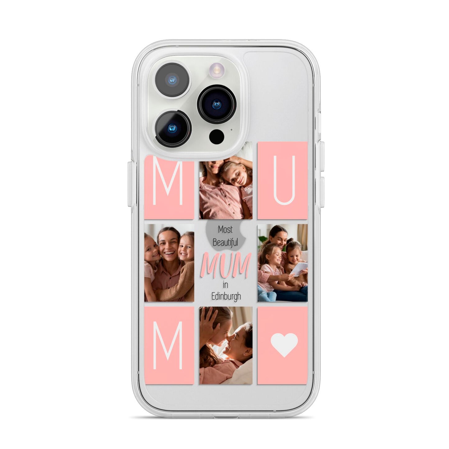 Pink Mum Photo Tiles iPhone 14 Pro Clear Tough Case Silver