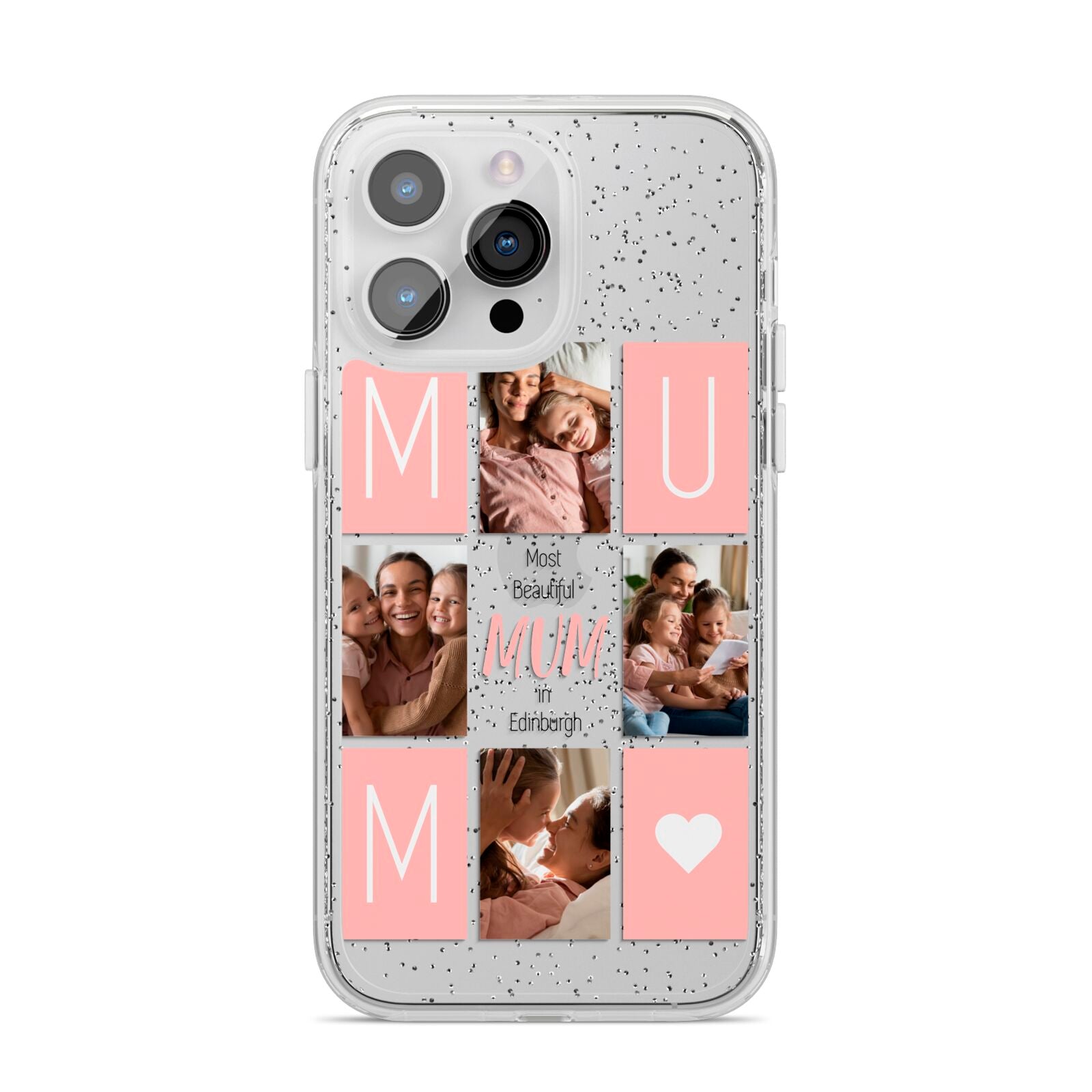 Pink Mum Photo Tiles iPhone 14 Pro Max Glitter Tough Case Silver