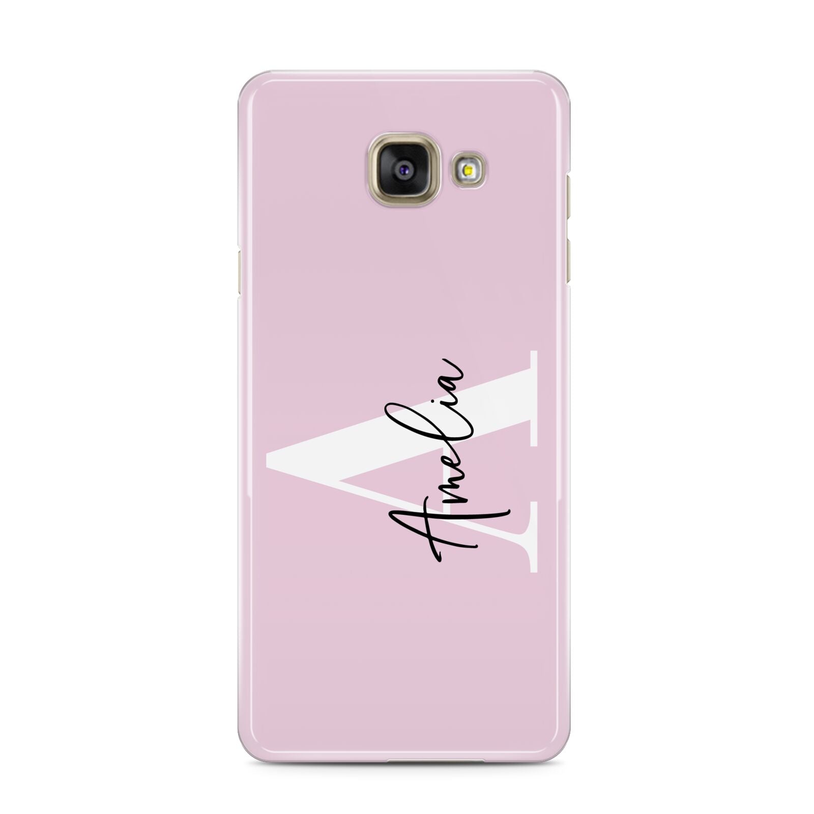 Pink Personalised Initial Name Samsung Galaxy A3 2016 Case on gold phone