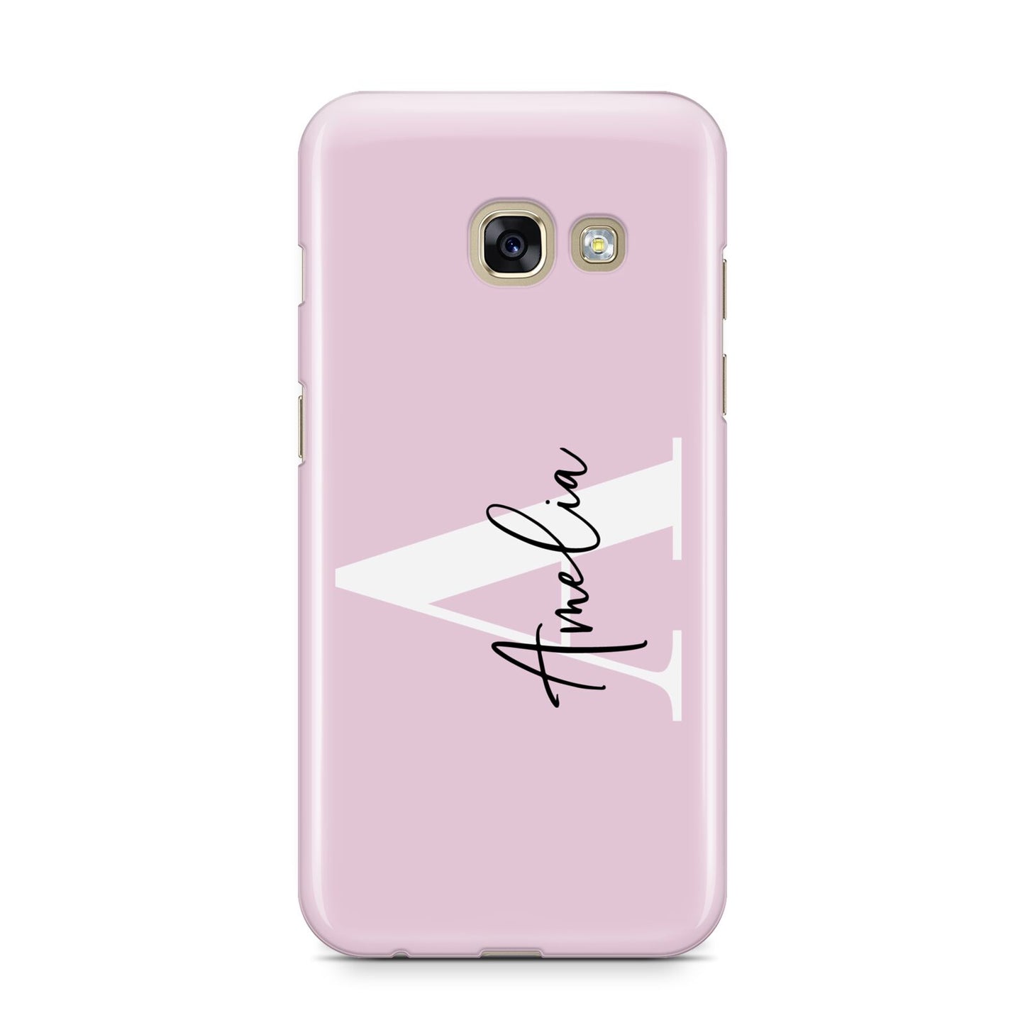 Pink Personalised Initial Name Samsung Galaxy A3 2017 Case on gold phone