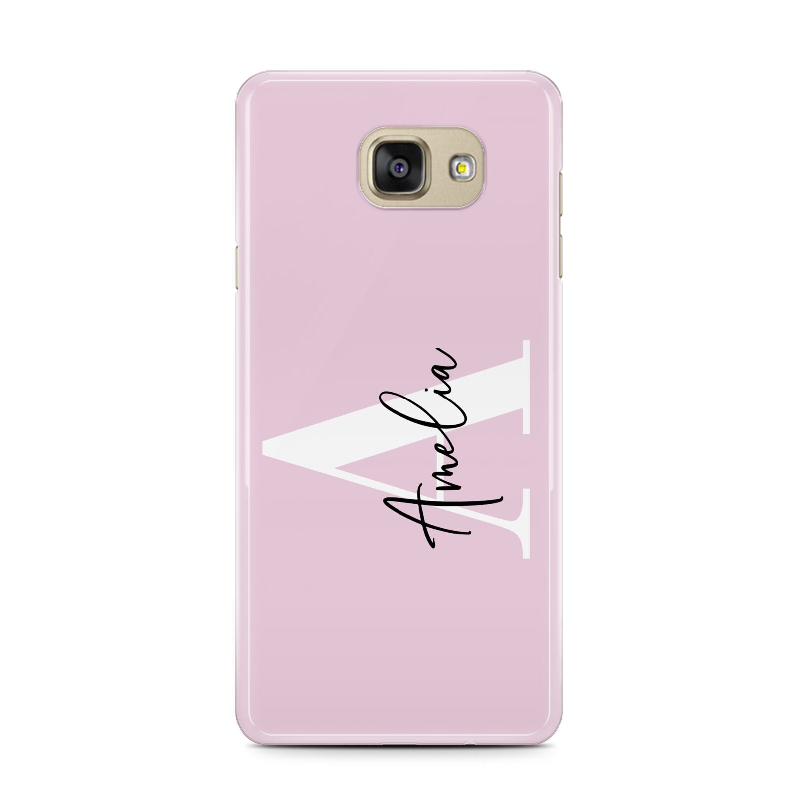 Pink Personalised Initial Name Samsung Galaxy A7 2016 Case on gold phone