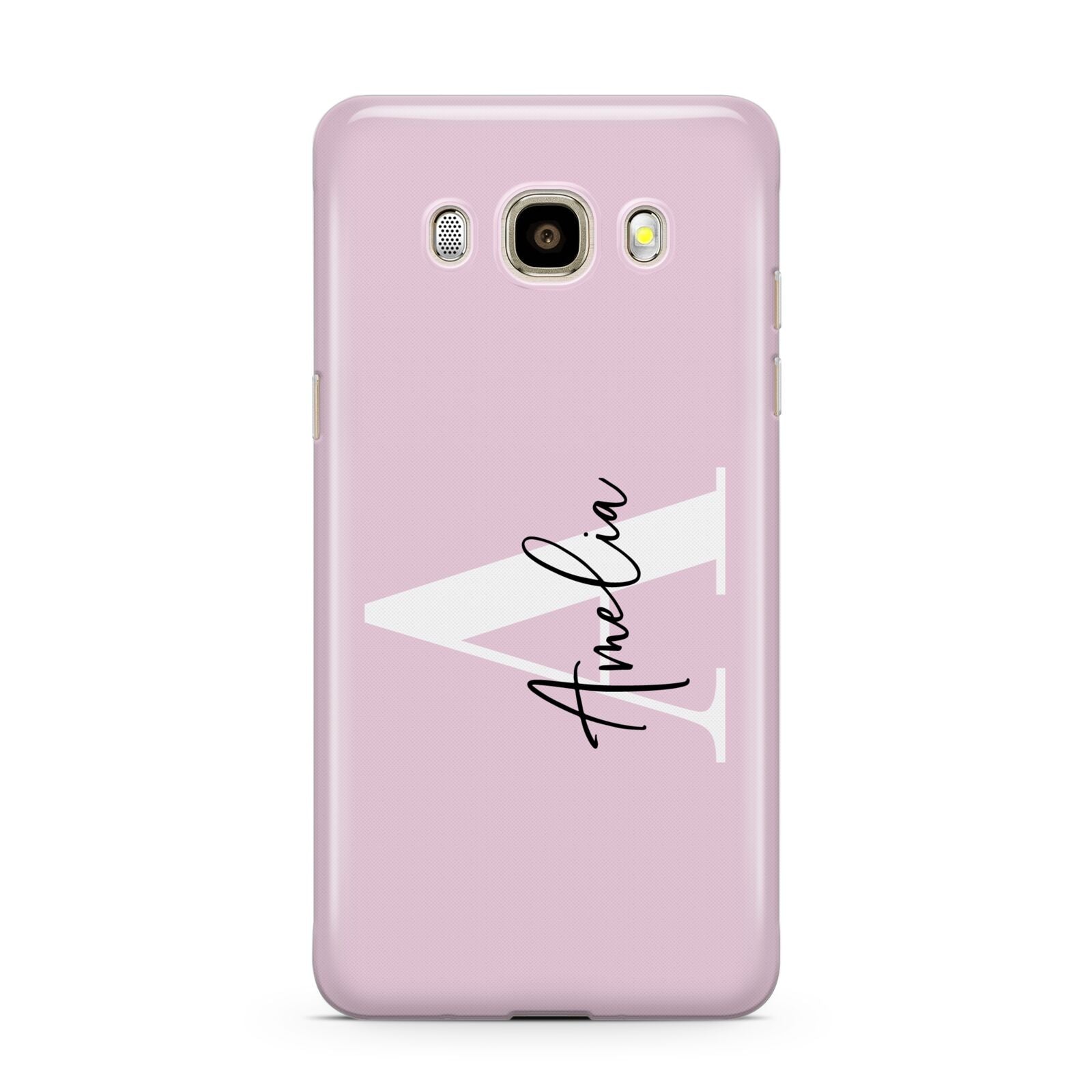 Pink Personalised Initial Name Samsung Galaxy J7 2016 Case on gold phone