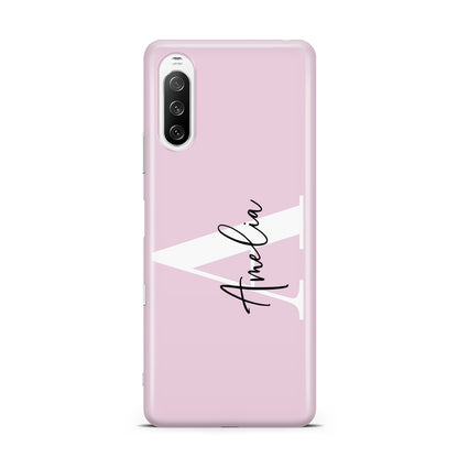 Pink Personalised Initial Name Sony Xperia 10 III Case