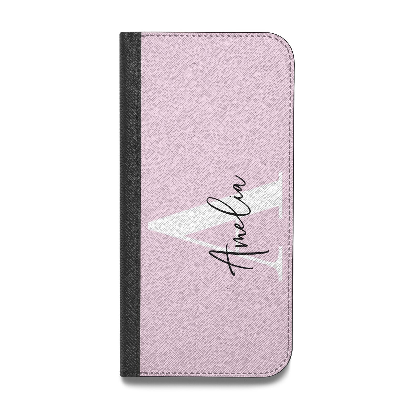 Pink Personalised Initial Name Vegan Leather Flip Samsung Case