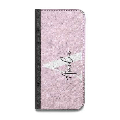 Pink Personalised Initial Name Vegan Leather Flip Samsung Case
