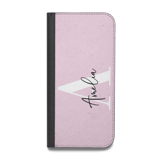 Pink Personalised Initial Name Vegan Leather Flip Samsung Case