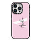 Pink Personalised Initial Name iPhone 14 Pro Black Impact Case on Silver phone