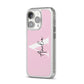Pink Personalised Initial Name iPhone 14 Pro Clear Tough Case Silver Angled Image
