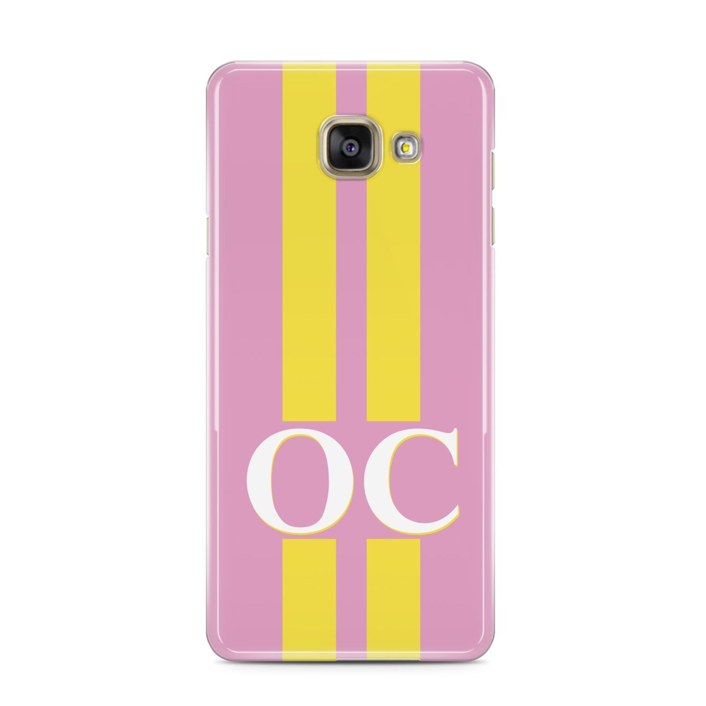 Pink Personalised Initials Samsung Galaxy A3 2016 Case on gold phone