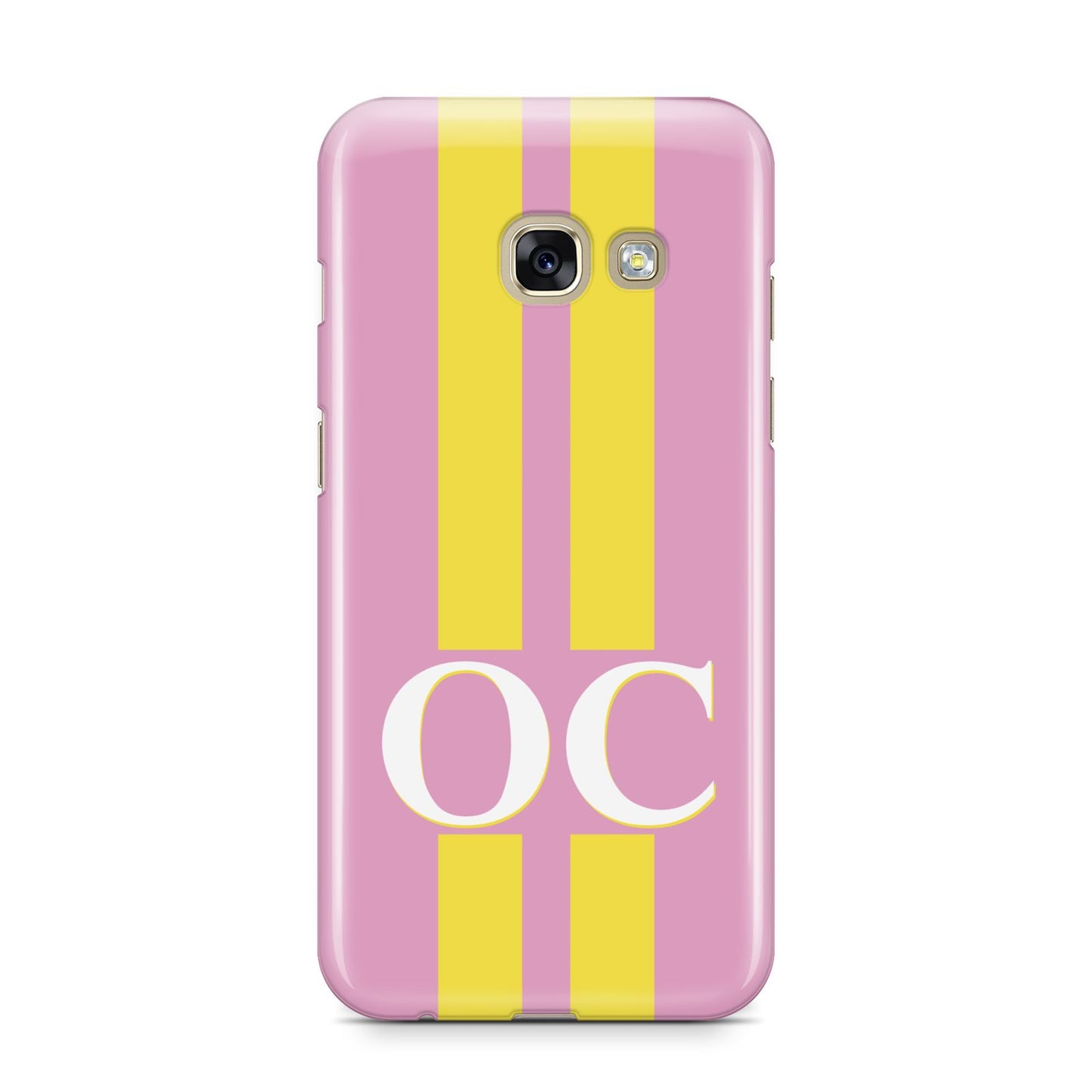 Pink Personalised Initials Samsung Galaxy A3 2017 Case on gold phone