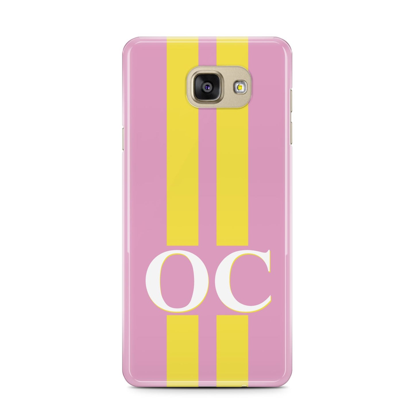 Pink Personalised Initials Samsung Galaxy A7 2016 Case on gold phone