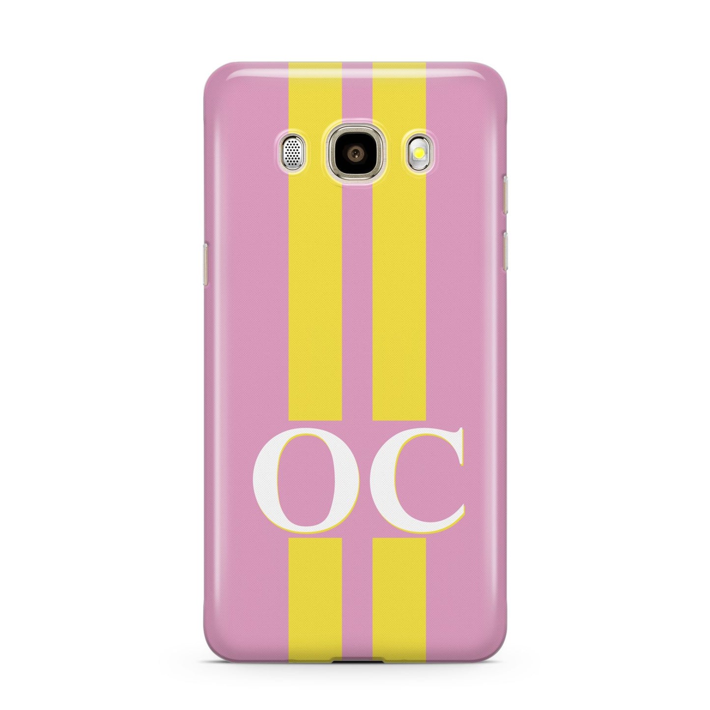 Pink Personalised Initials Samsung Galaxy J7 2016 Case on gold phone