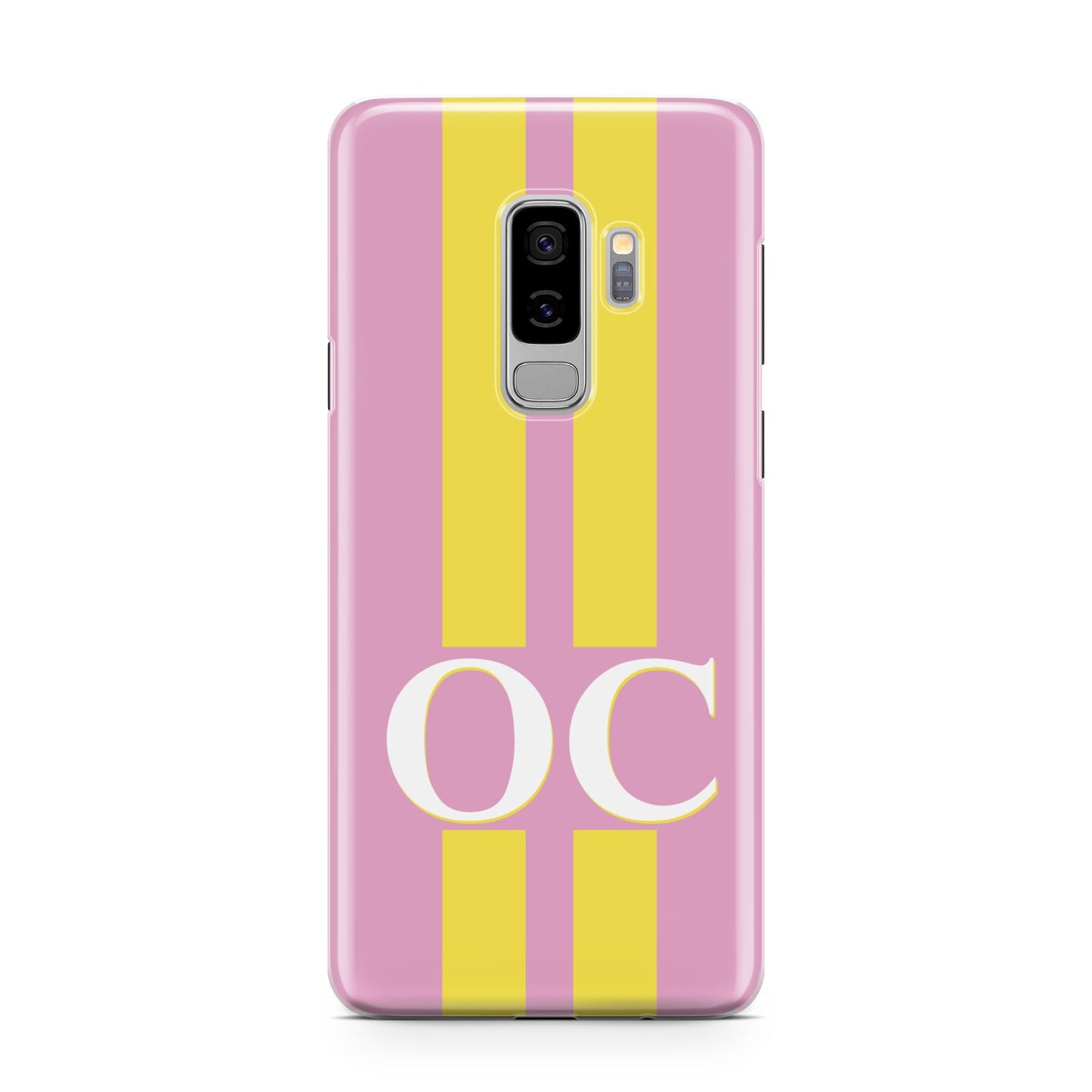 Pink Personalised Initials Samsung Galaxy S9 Plus Case on Silver phone