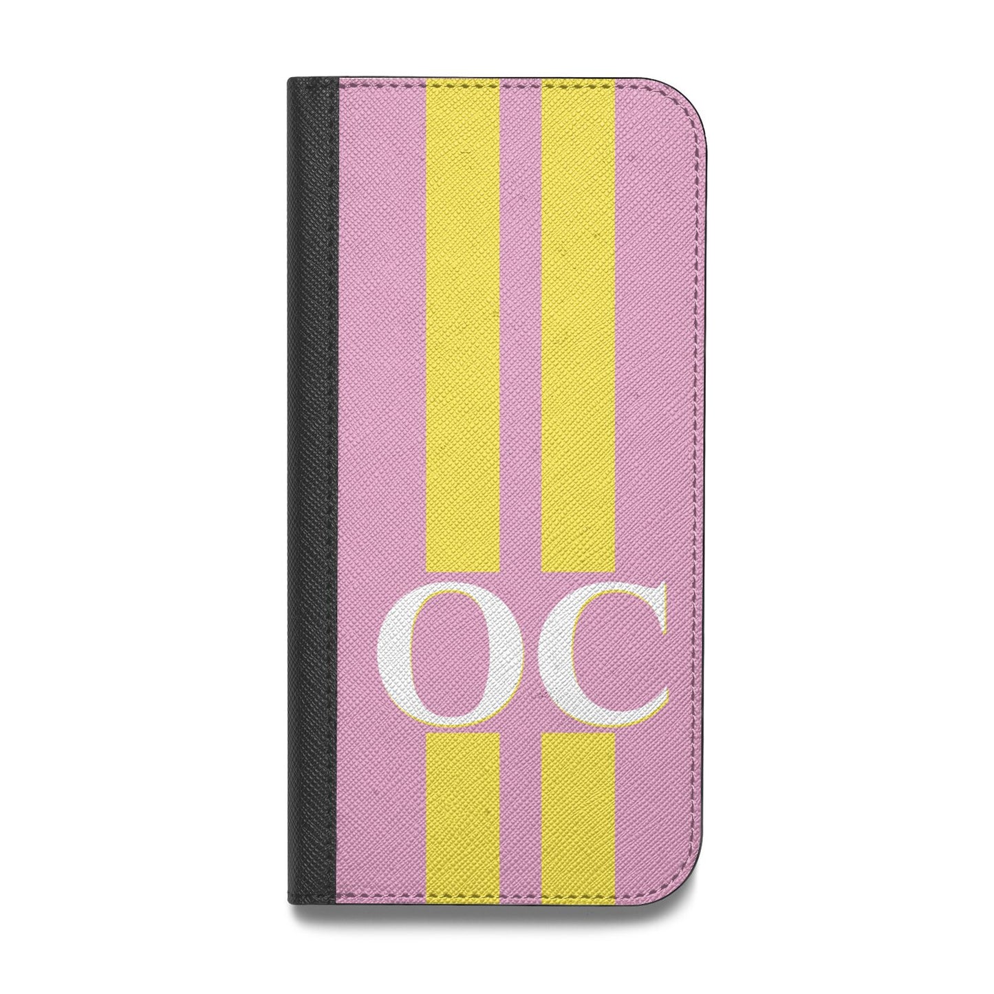 Pink Personalised Initials Vegan Leather Flip iPhone Case